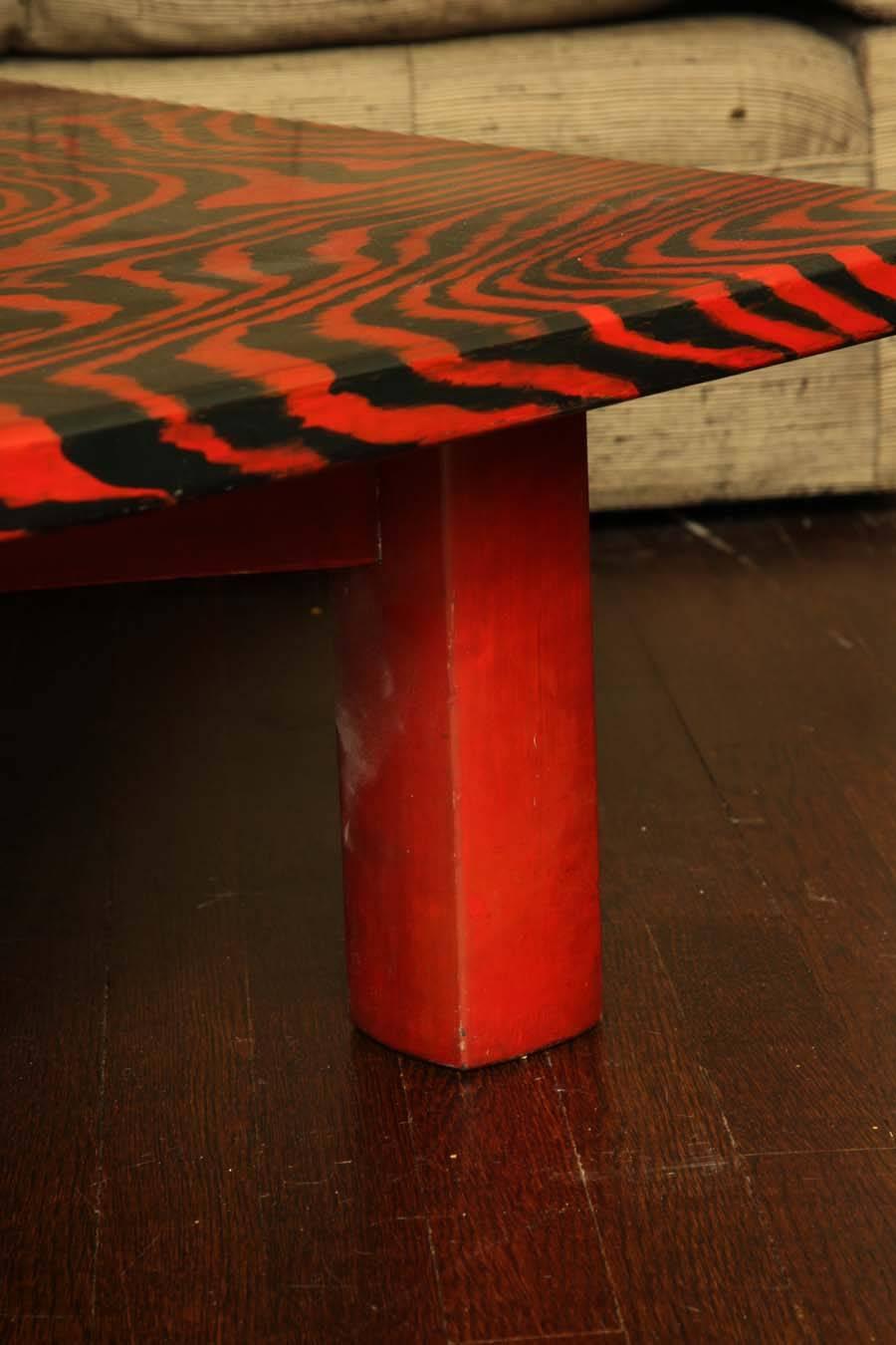 Unusual Red and Black Faux Bois Lacquer Low Table 2