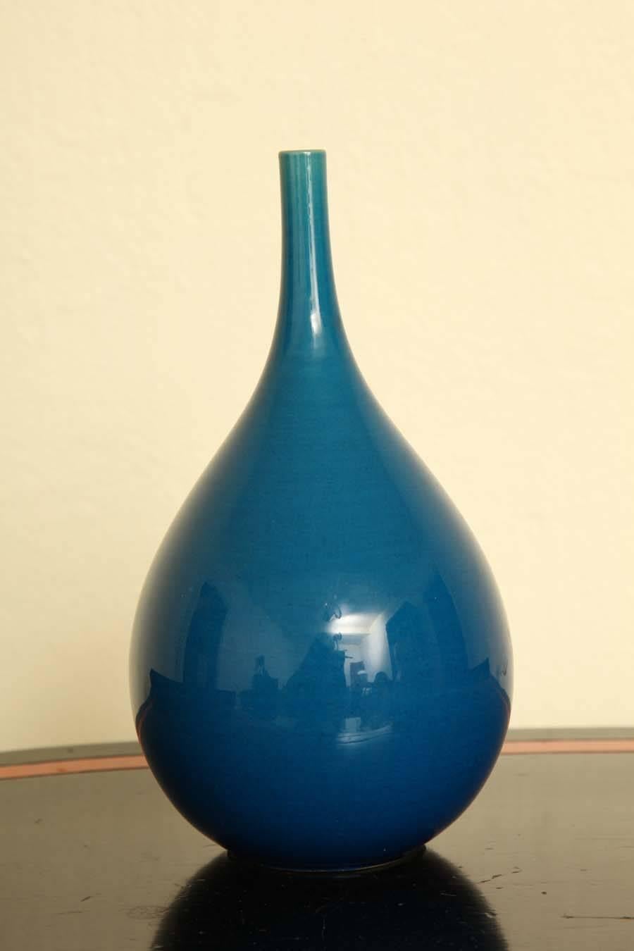 Scandinavian Modern Carl-Henry Stalhane for Rostrand Blue Ceramic Vase