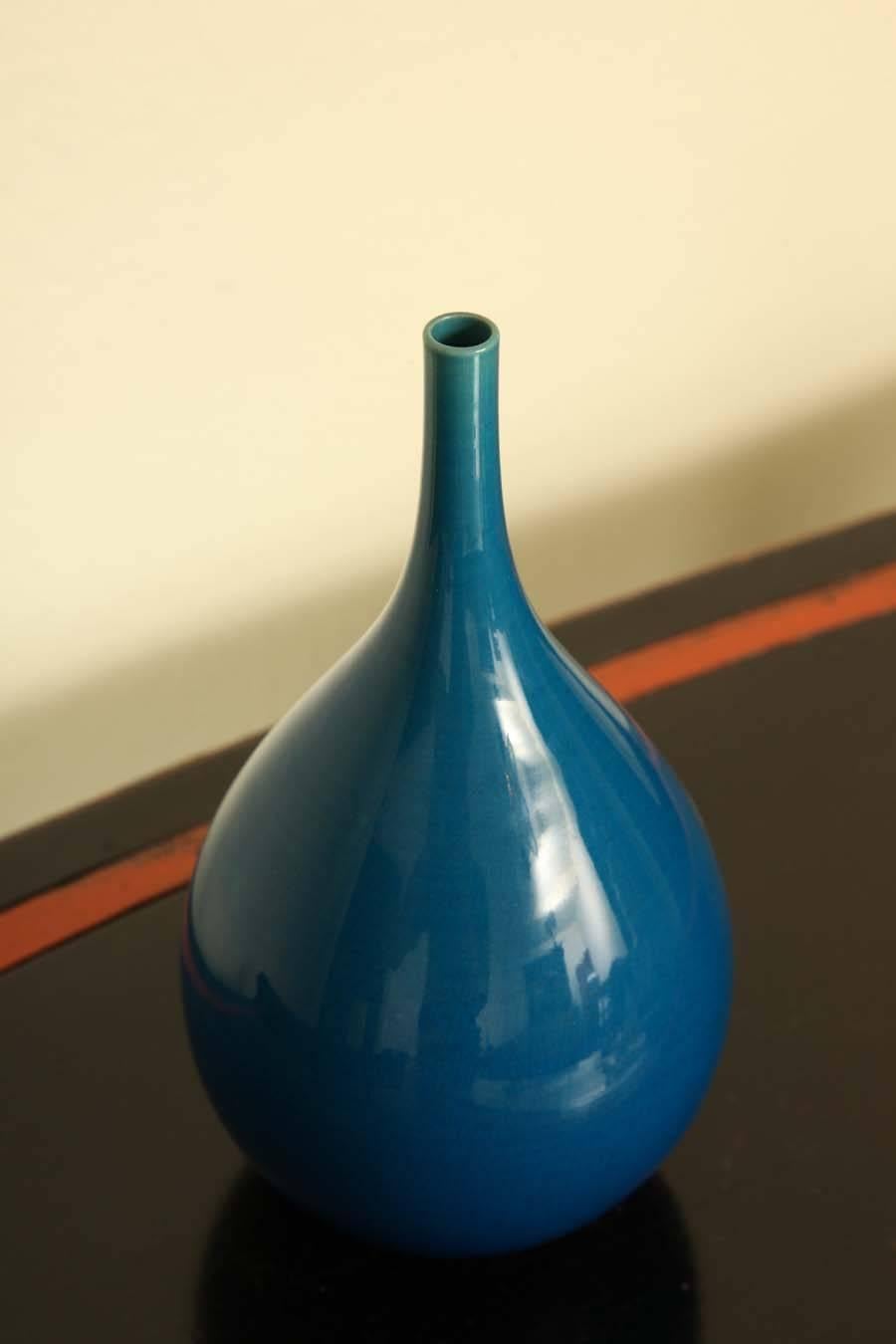 Swedish Carl-Henry Stalhane for Rostrand Blue Ceramic Vase