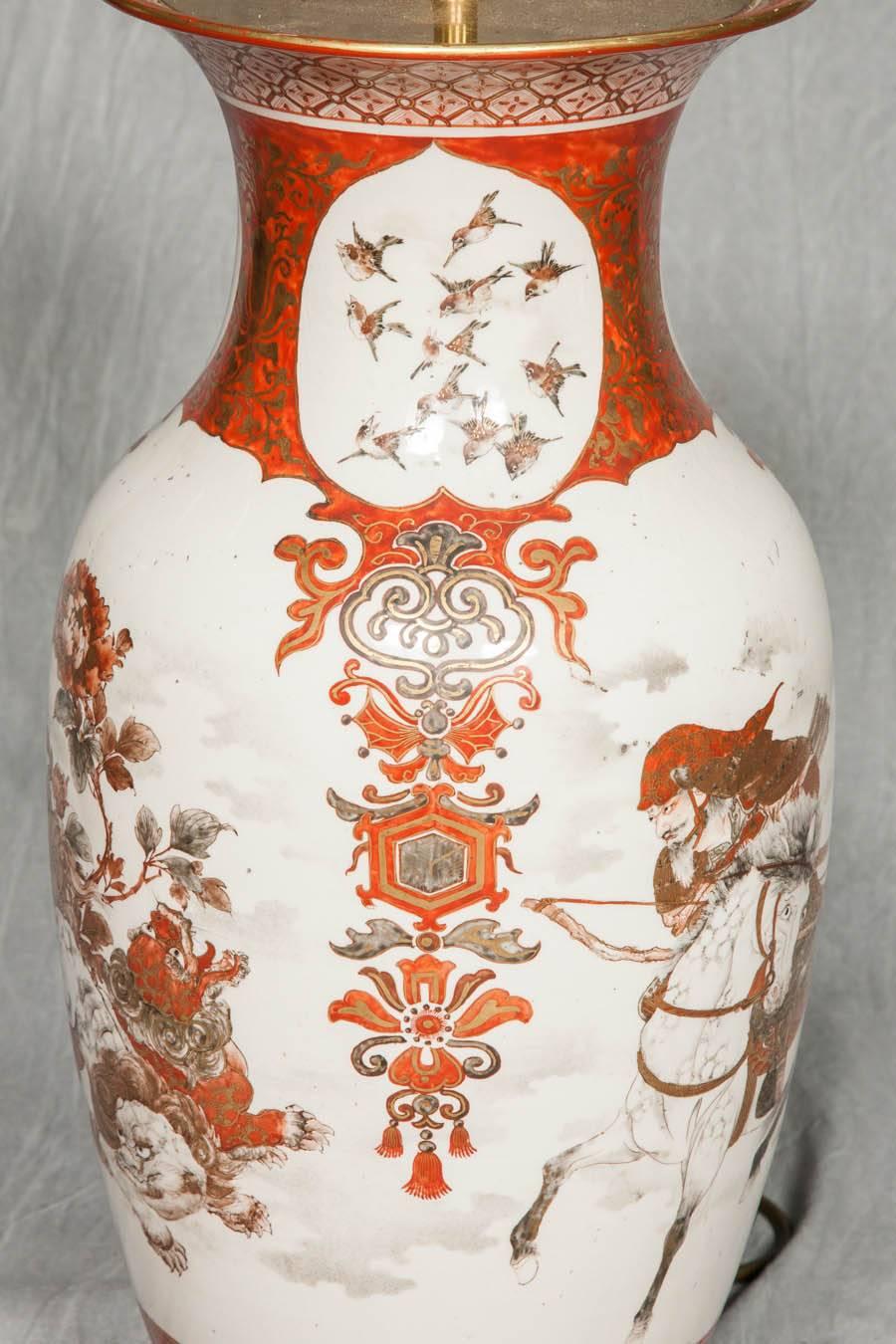 Late 19th Century Pair of 19th Century Kutani Vases or Lamps