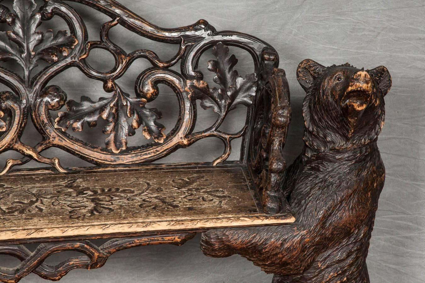 Carved 19th Century Black Forest Bench