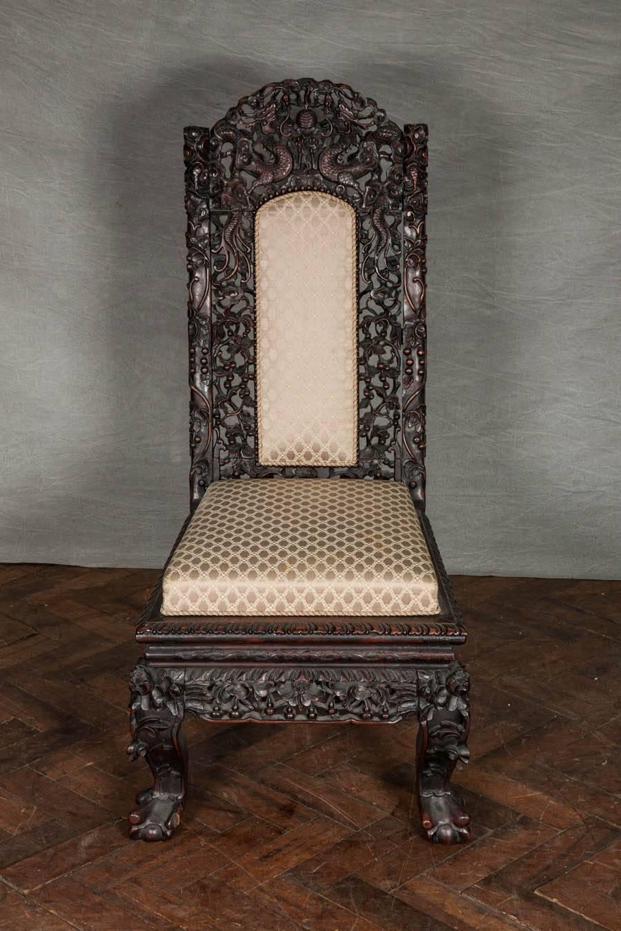 Pair 19th Century Chinese Hardwood Side Chairs 1