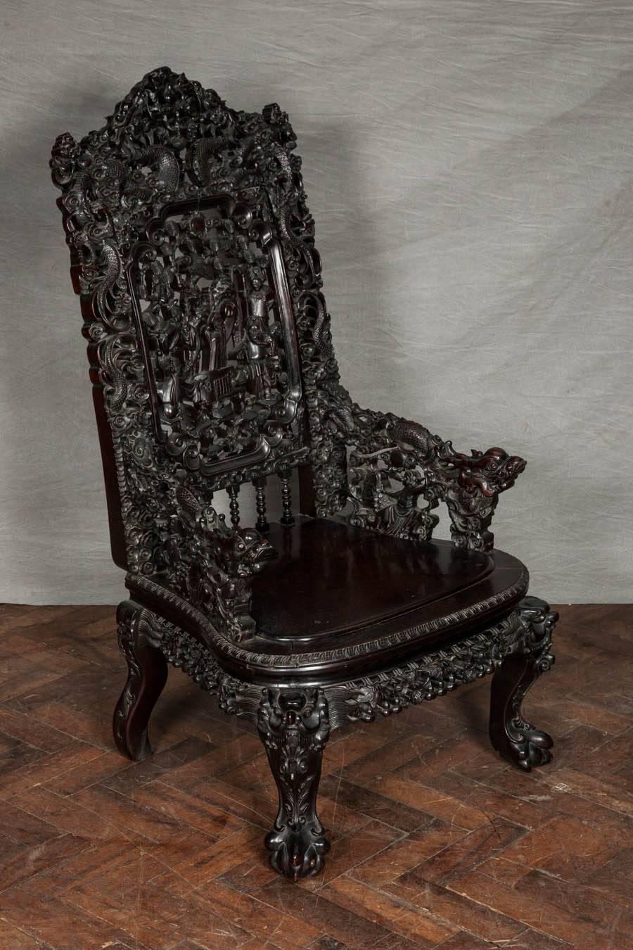 19th Century Chinese Hardwood Armchair In Good Condition In Brighton, Sussex