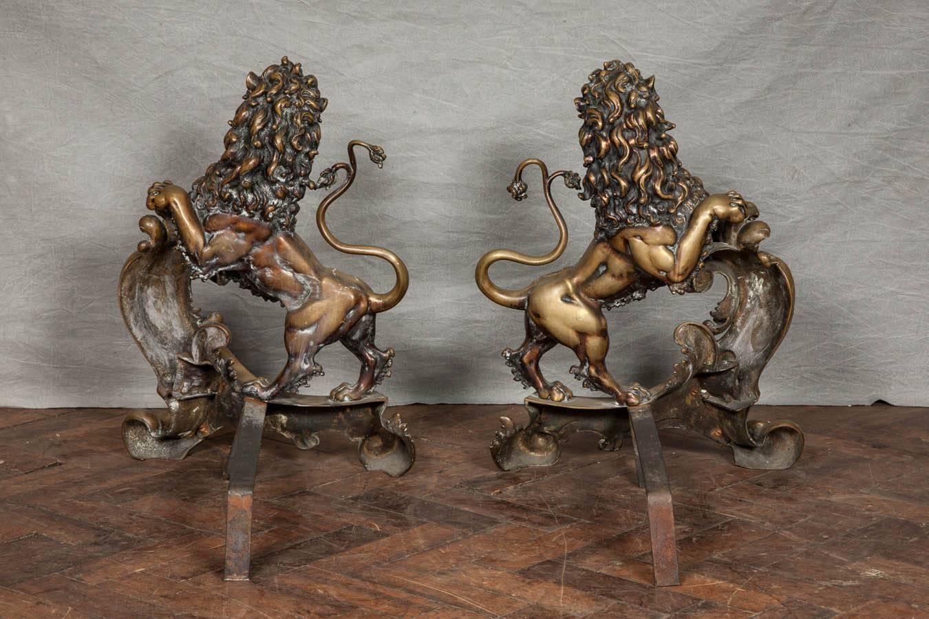 Pair of 19th Century Lion Fire Dogs/ Chenets 2