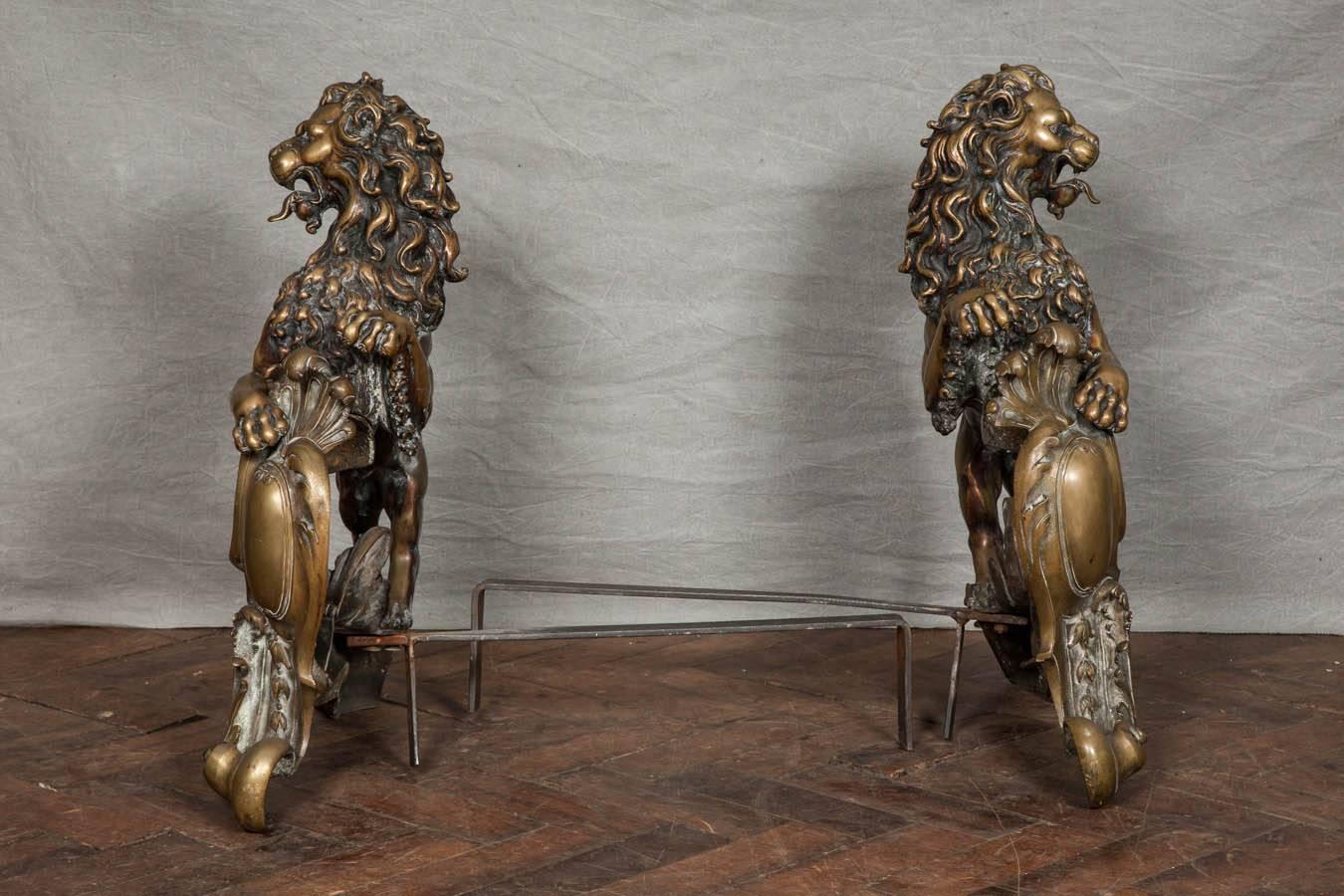 Pair of 19th Century Lion Fire Dogs/ Chenets 3