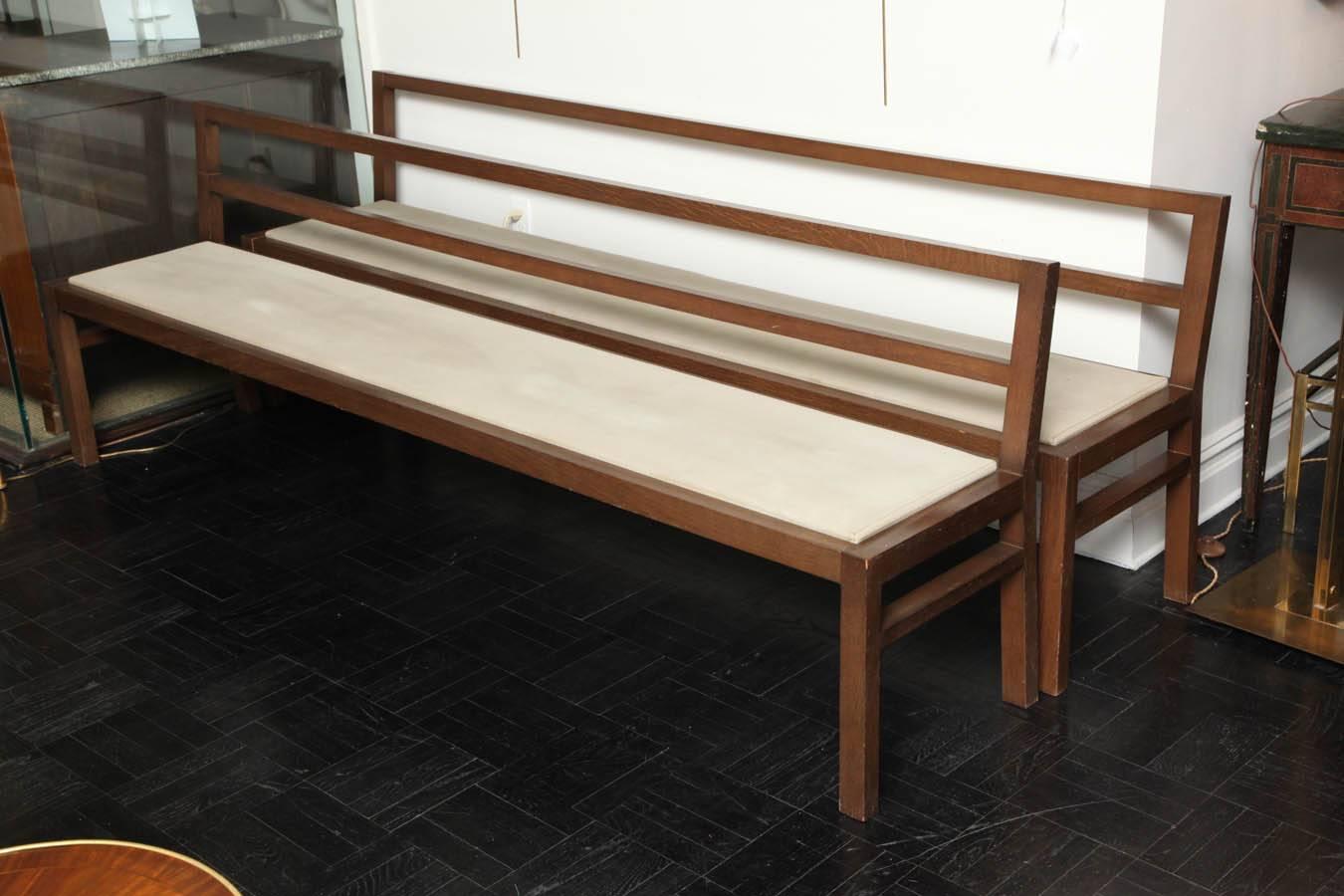 Late 20th Century Pair of 20th Century Stained Oak Long Benches For Sale