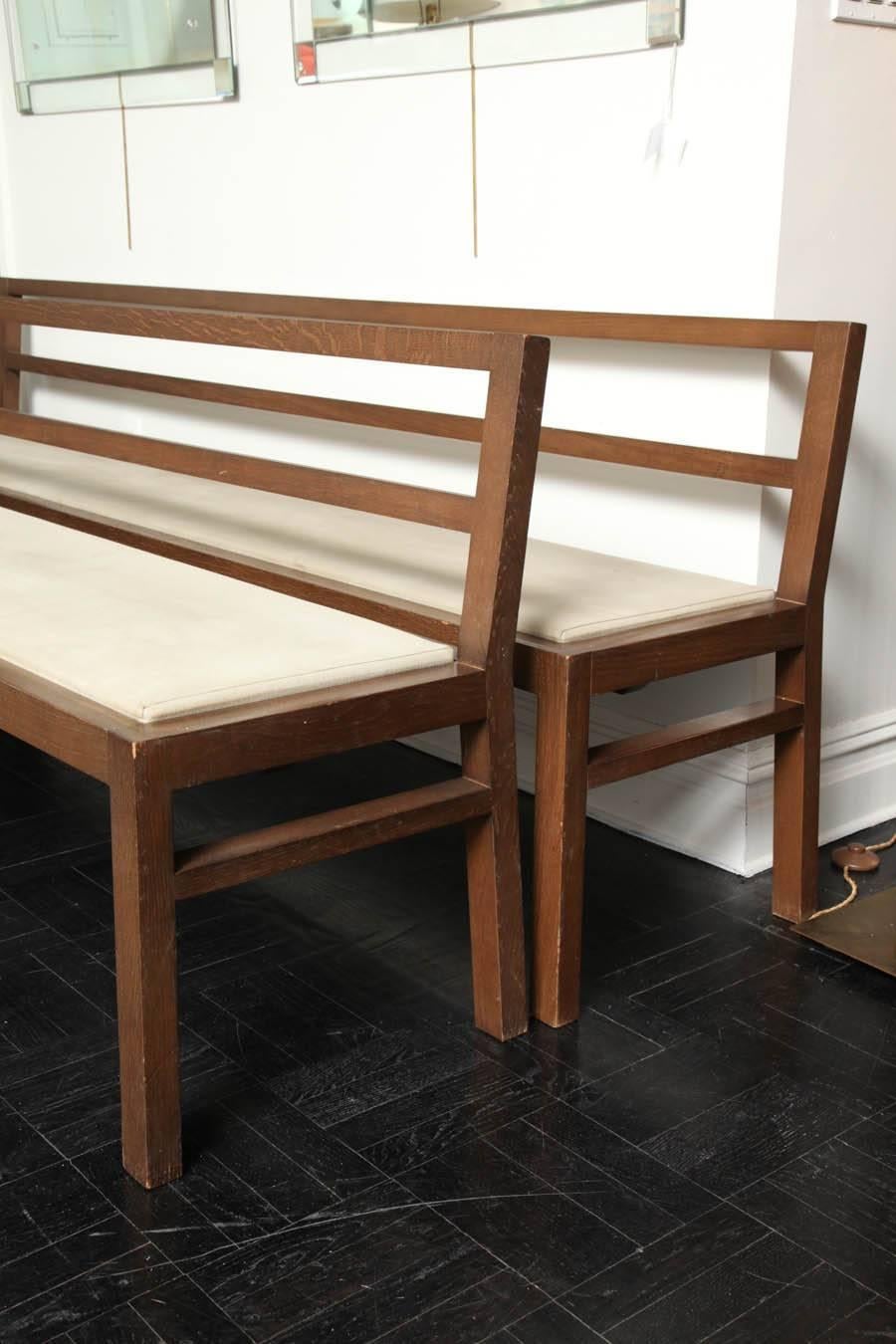 Pair of 20th Century Stained Oak Long Benches For Sale 1