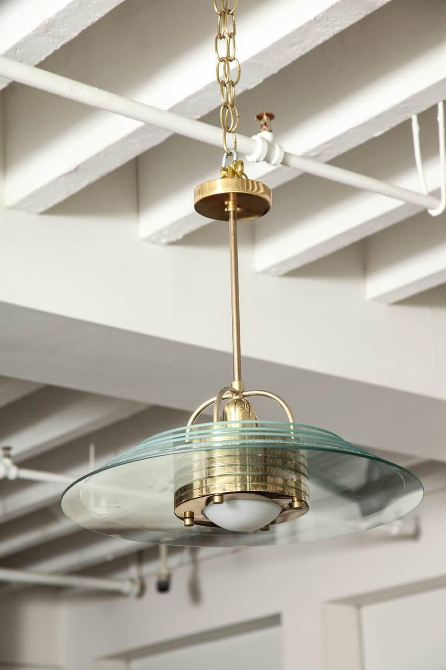 20th Century Brass and Glass Chandelier 2