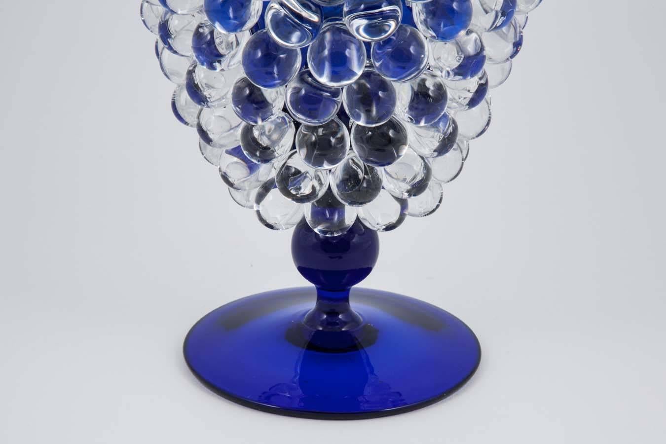 Organic Modern Empoli Jar with Thistle, a unique clear & blue glass vessel by James Lethbridge