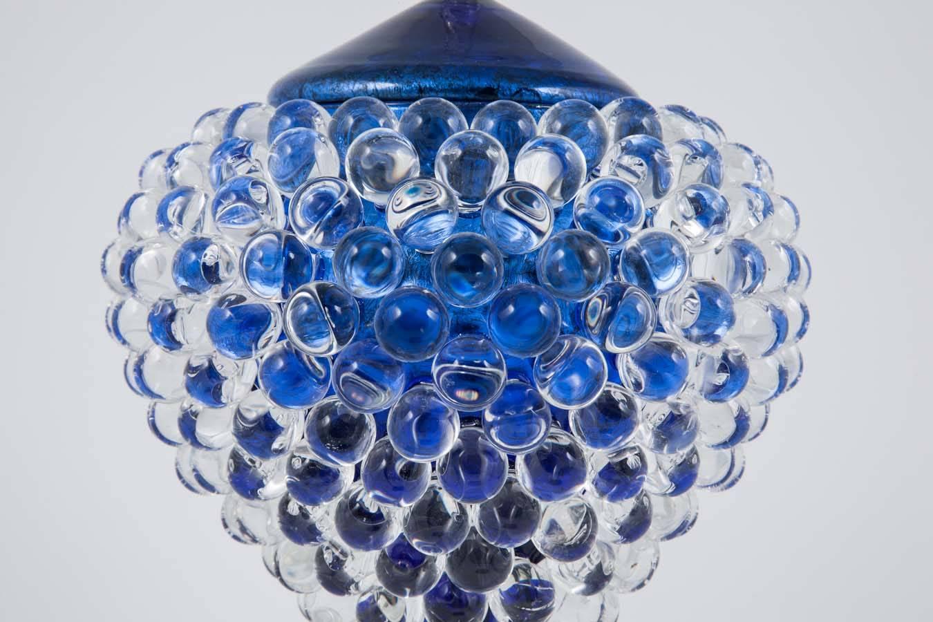 Hand-Crafted Empoli Jar with Spike, a unique clear & blue glass vessel by James Lethbridge For Sale