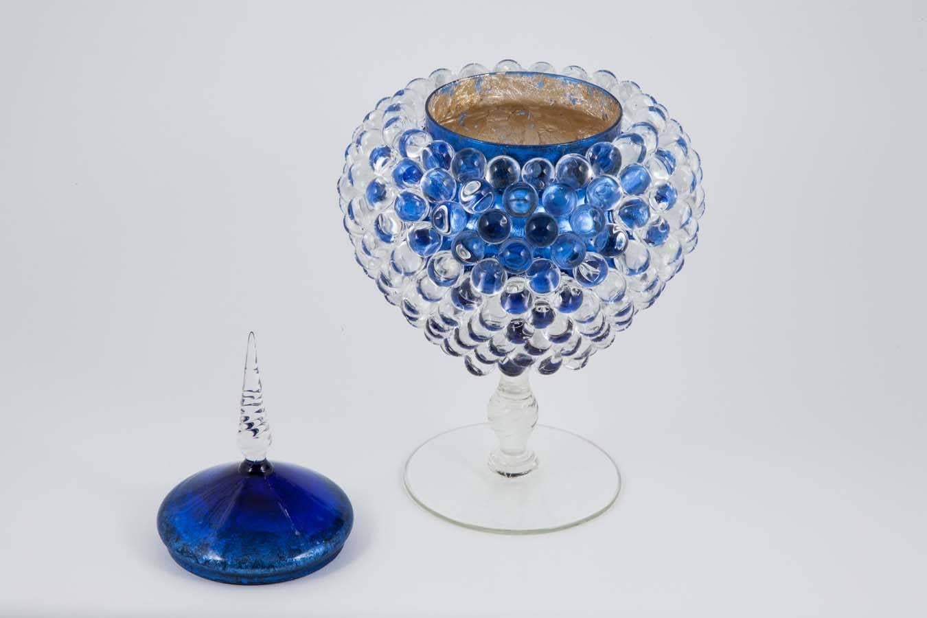 Empoli Jar with Spike, a unique clear & blue glass vessel by James Lethbridge In New Condition For Sale In London, GB
