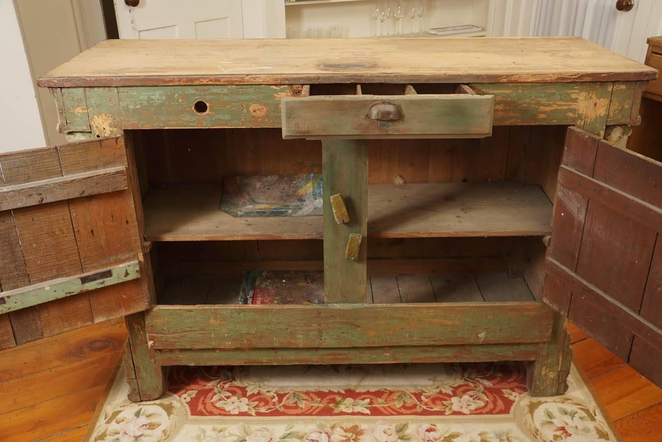 French Original Green Painted Store Counter
