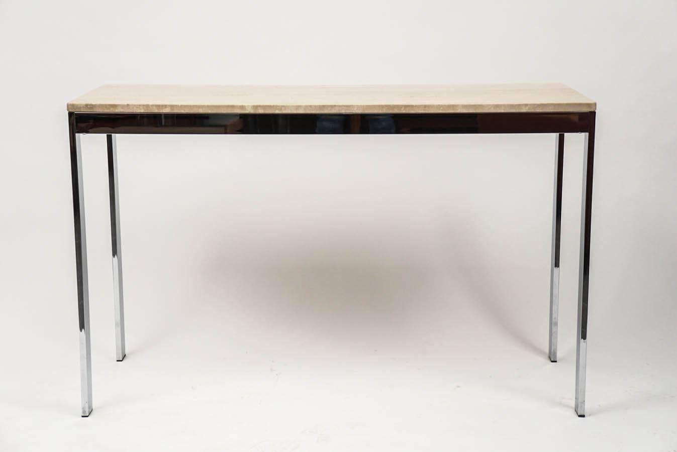 Fantastic travertine and chrome Baughman style Mid-Century console table.