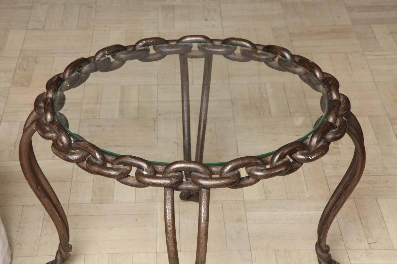 Mid-20th Century Circular Iron Link Coffee Table with Glass Top For Sale 3