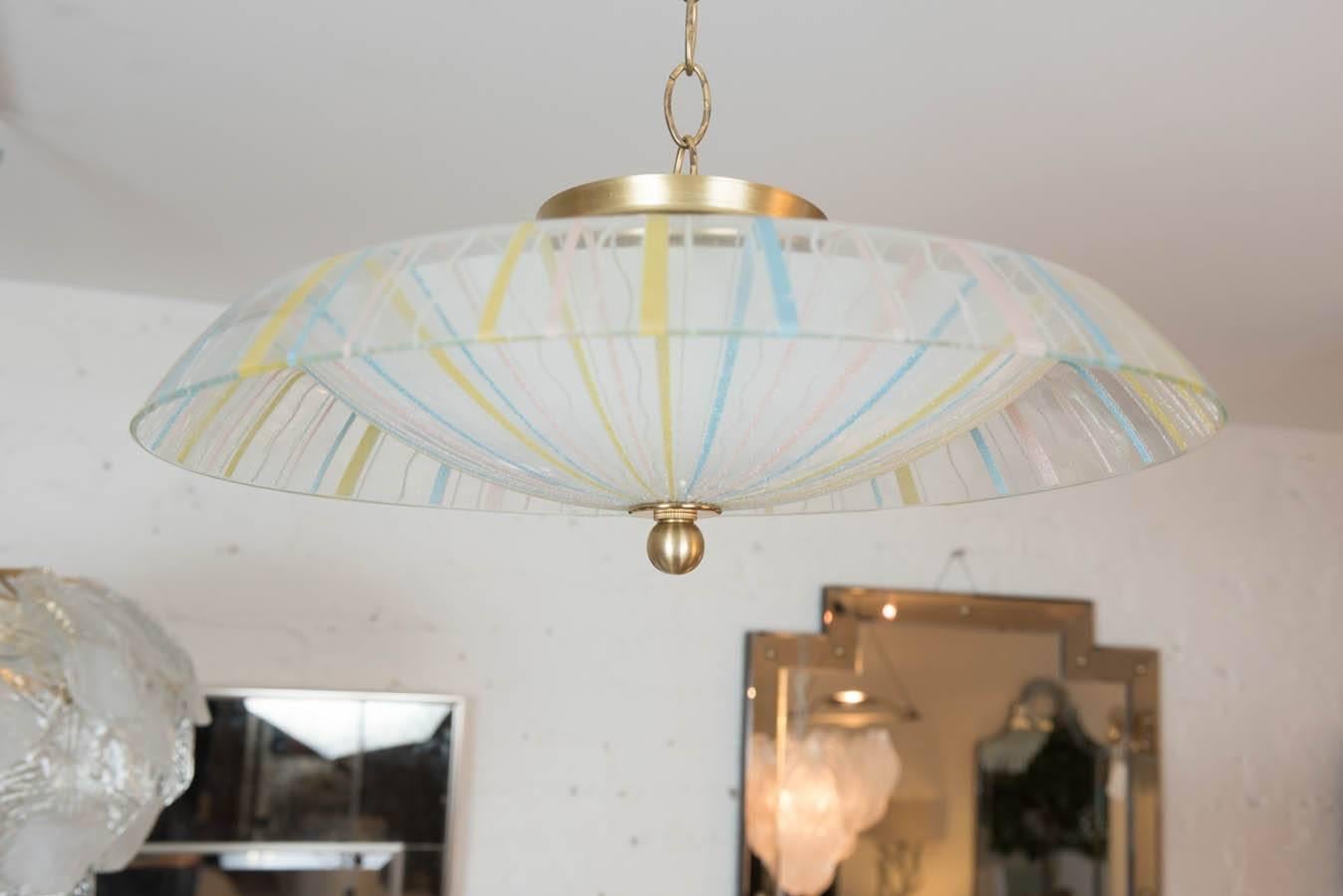 A playful and funky molded glass flush mount from Italy. This light is great for a bedroom or hall way. Rewired with new wiring and canopy. Three lights.