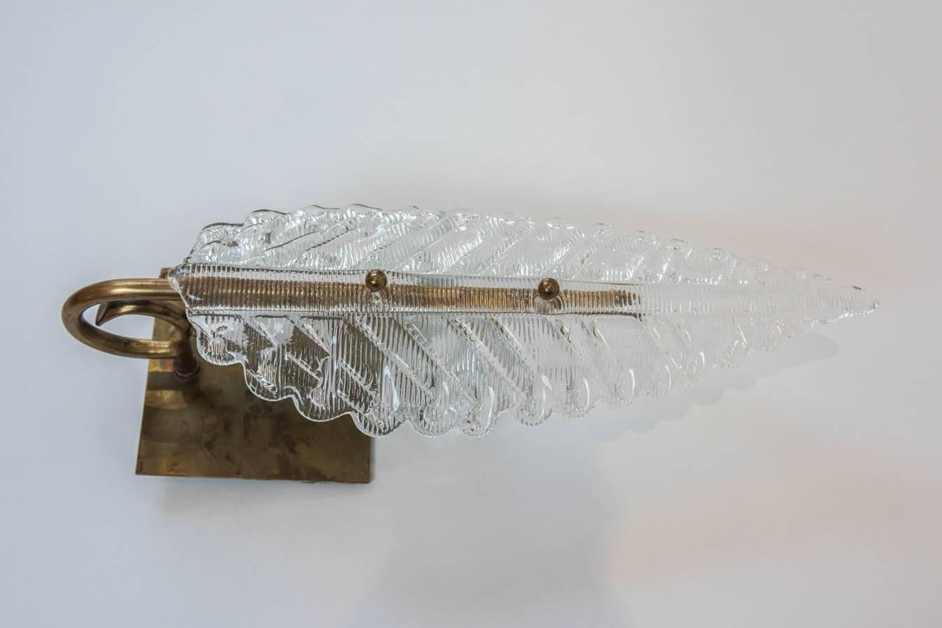 Molded Pair of Vintage French Moderne Style Glass Leaf Sconces