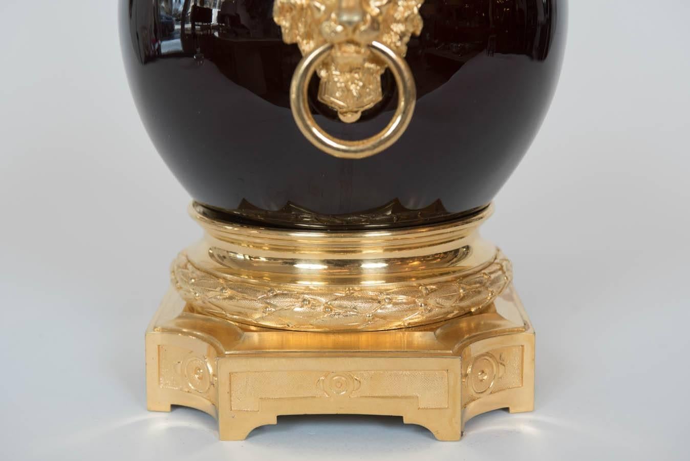 Pair of Chinese Oxblood Lamps with French Ormolu by Gagneau of France 1
