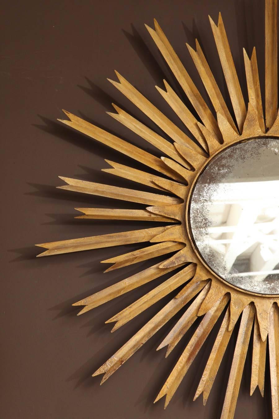 Mid-Century Modern Mid Century Modern Gilt Metal Sunburst Wall Mirrors, France, circa 1950