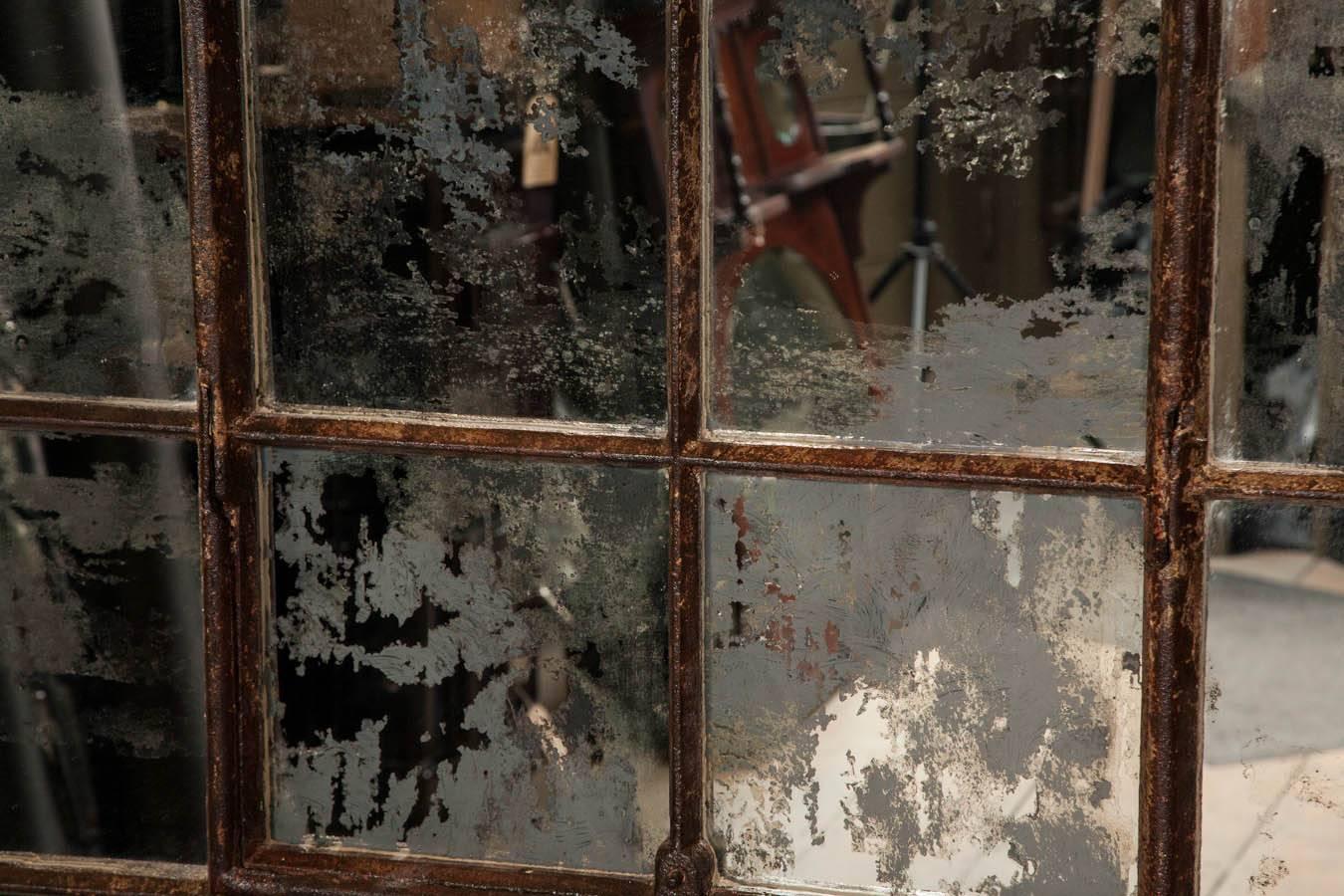 Victorian Cast Iron Warehouse Window Mirror In Distressed Condition In London, GB