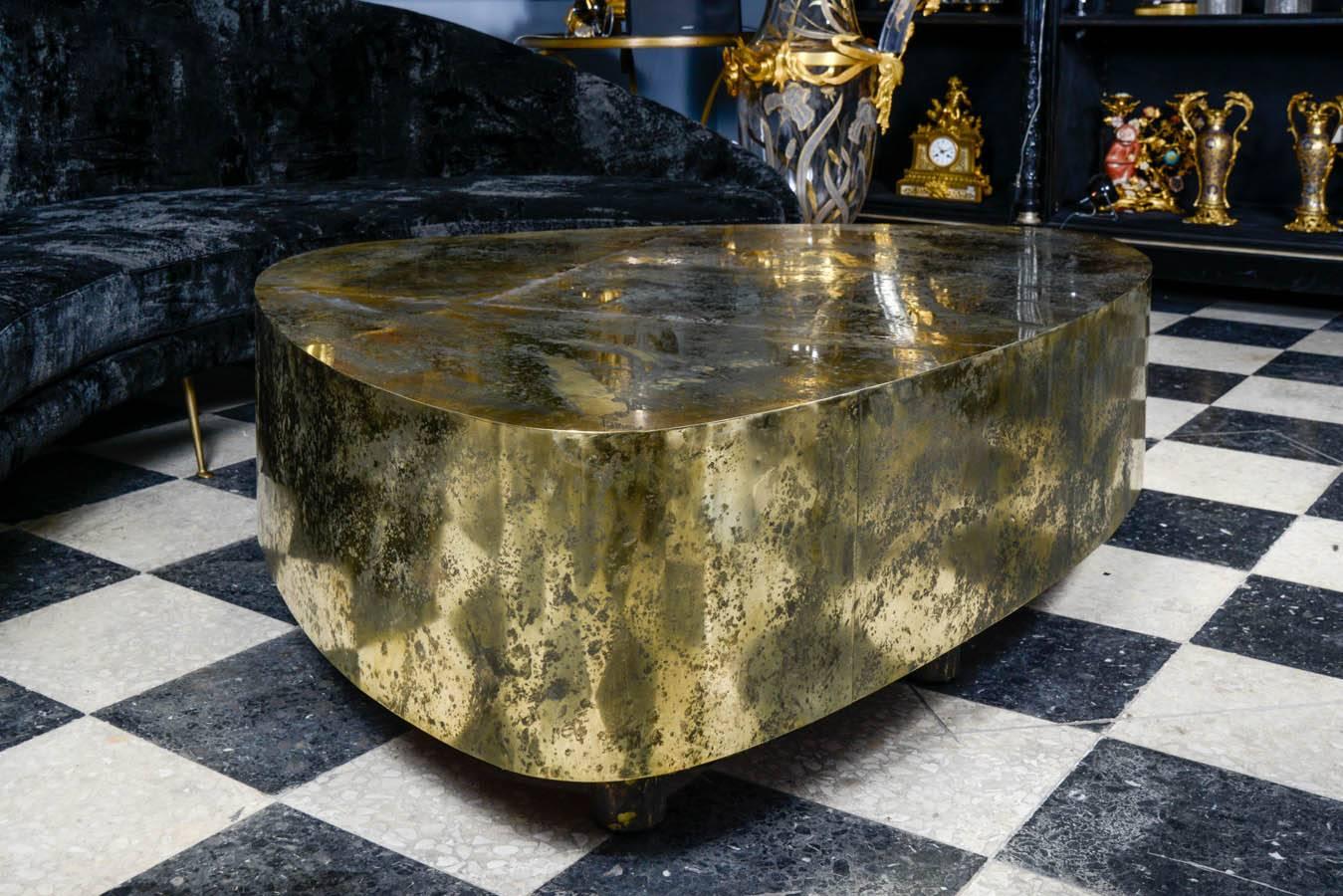 Low table in brass, patinated with acid, created for Gallery Glustin in limited edition