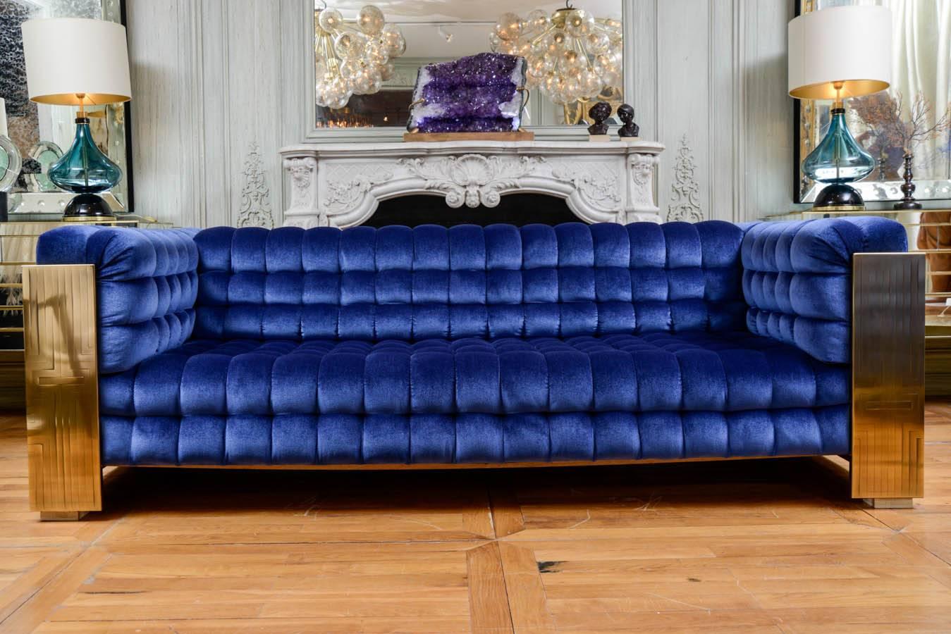 Modern Padded Sofa in Sculpted Brass