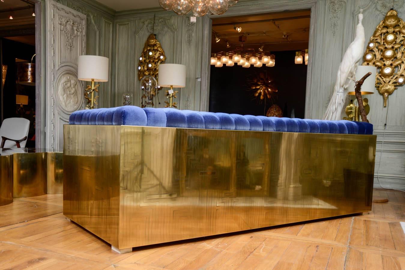 Padded Sofa in Sculpted Brass 3