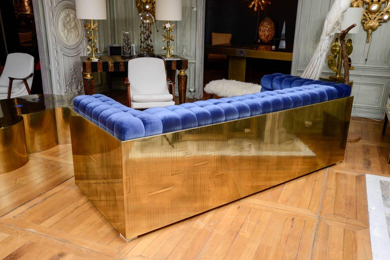 Padded Sofa in Sculpted Brass 4