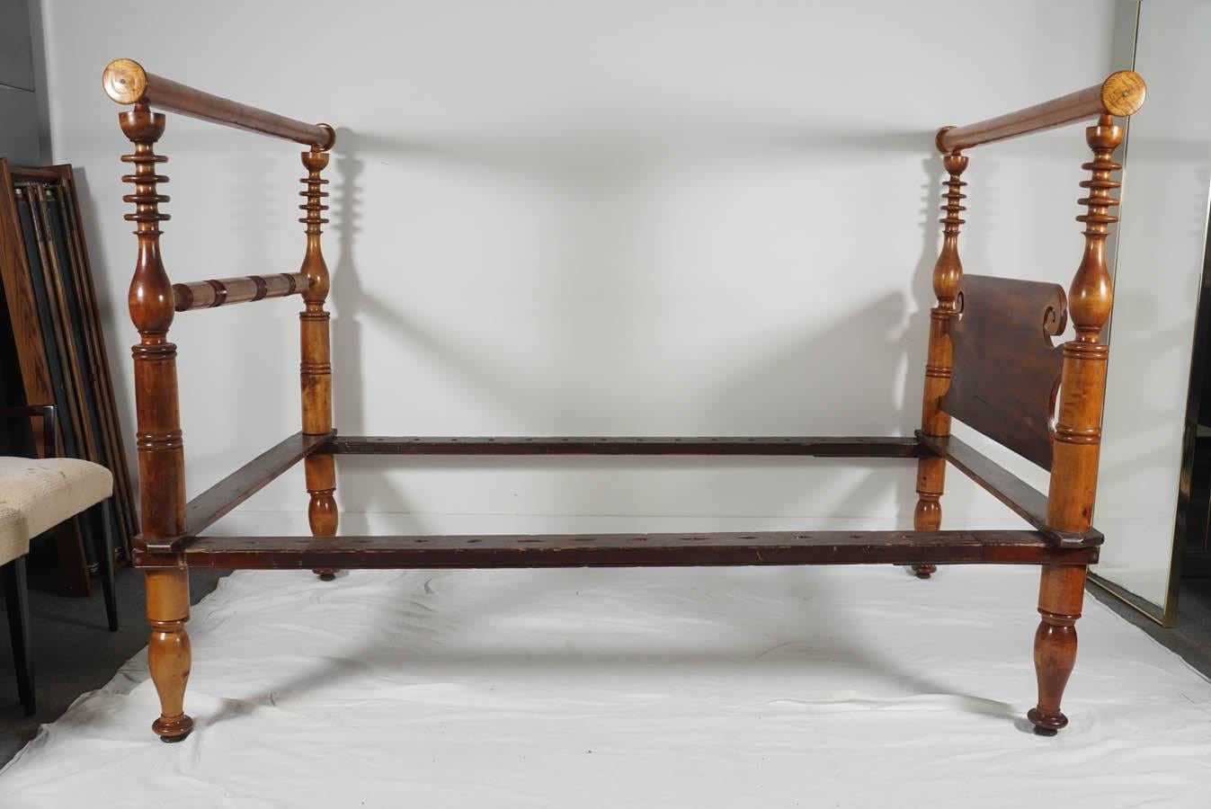 Great design is great design. This bed has a unique modern look from a 100 year old bed. Frame is in great condition. Great age patina to finish. We can add the rope for the mattress support. A great find!