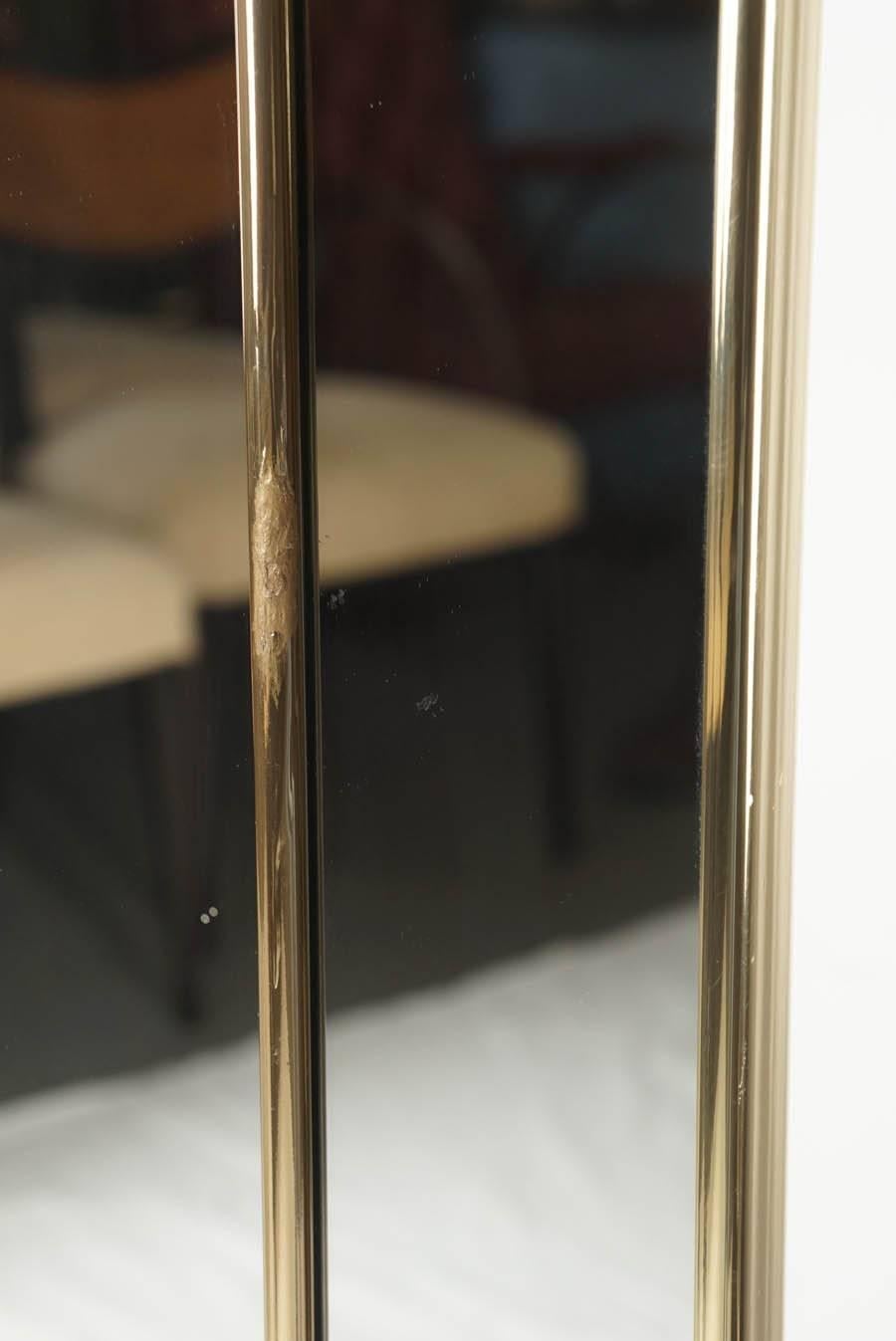 Mid-Century Modern 1970s Double Panel Floor Mirror with Brass Detail