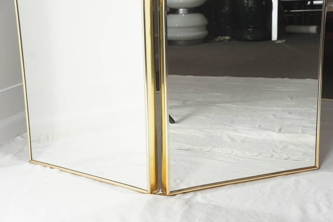 Late 20th Century 1970s Double Panel Floor Mirror with Brass Detail