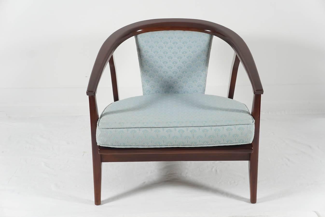 Great pair of early Baughman armchairs. A recent update of finish was done, reupholstery is needed.