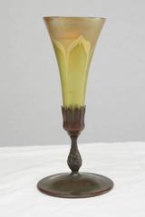 Tiffany Studios Pulled Feather Trumpet Vase, Bronze Base