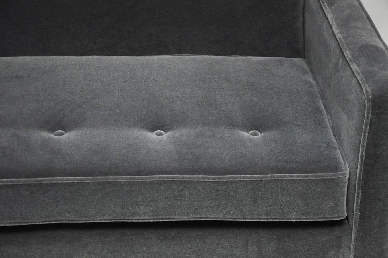 Edward Wormley designed sofa doe, Dunbar, circa 1950s. Fully restored and reupholstered in dark grey mohair.