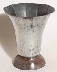 Rene Delavan French Art Deco Pewter and Wood Vase