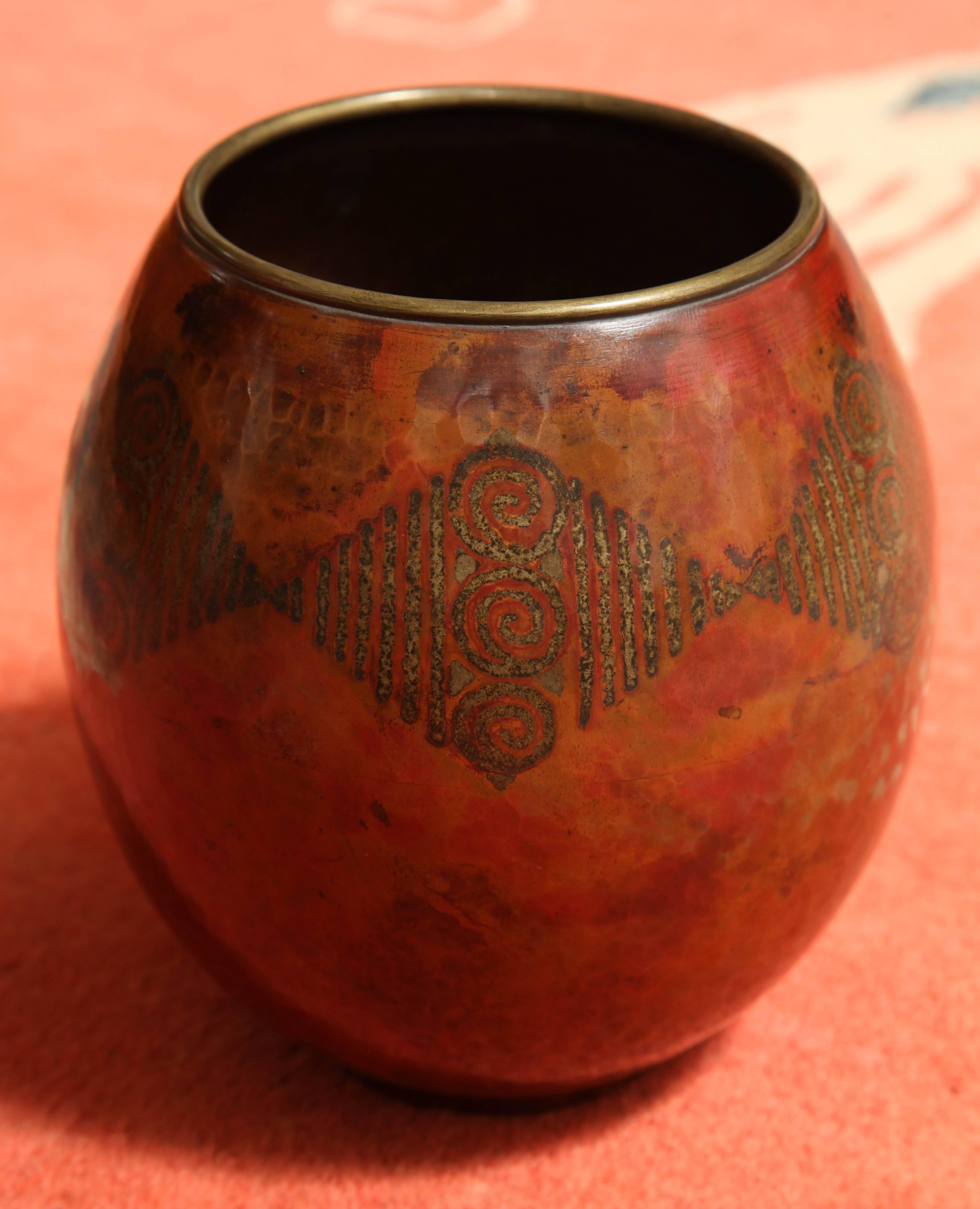 Claudius Linossier French Art Deco Copper Dinanderie Vase In Excellent Condition For Sale In New York, NY