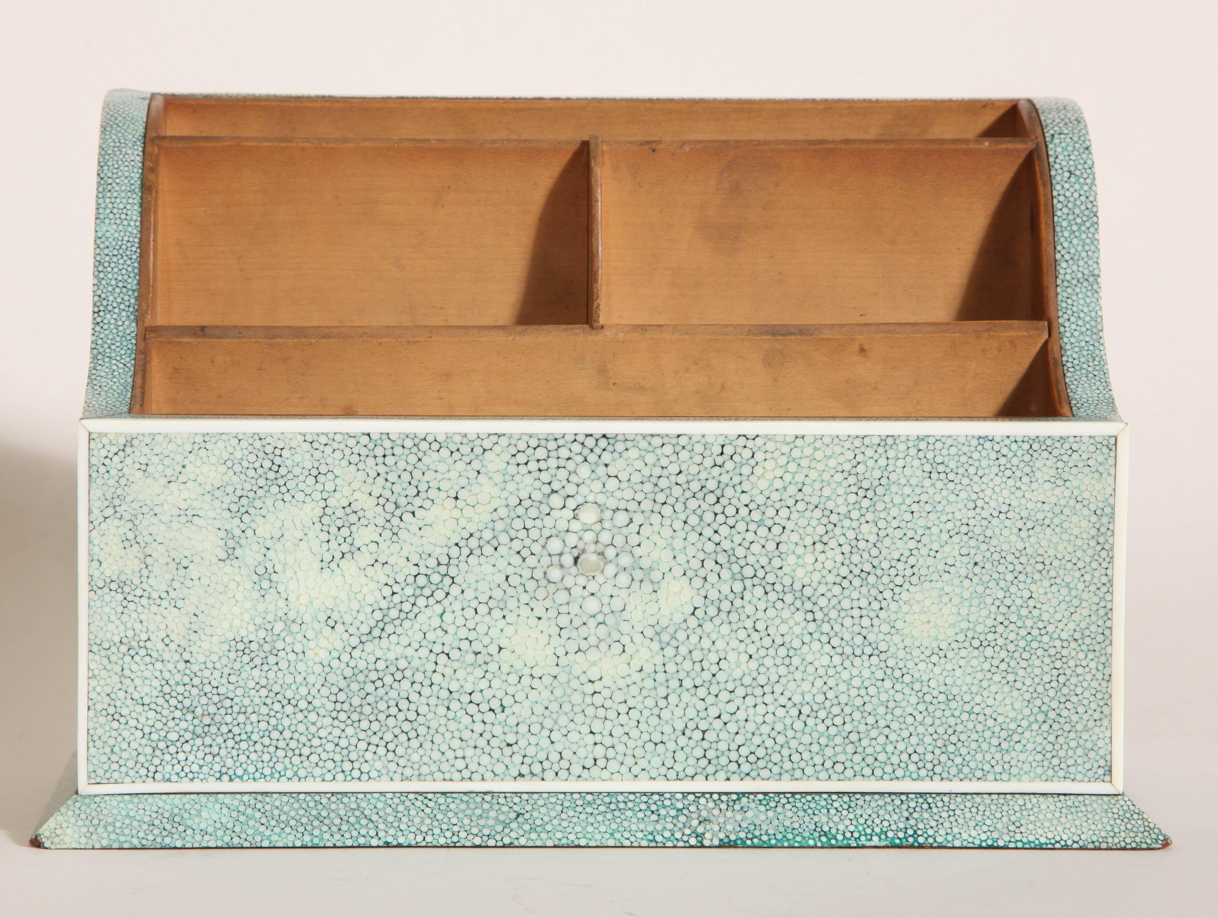 English Art Deco Green / Blue Shagreen Letter/Stationery Rack In Excellent Condition In New York, NY