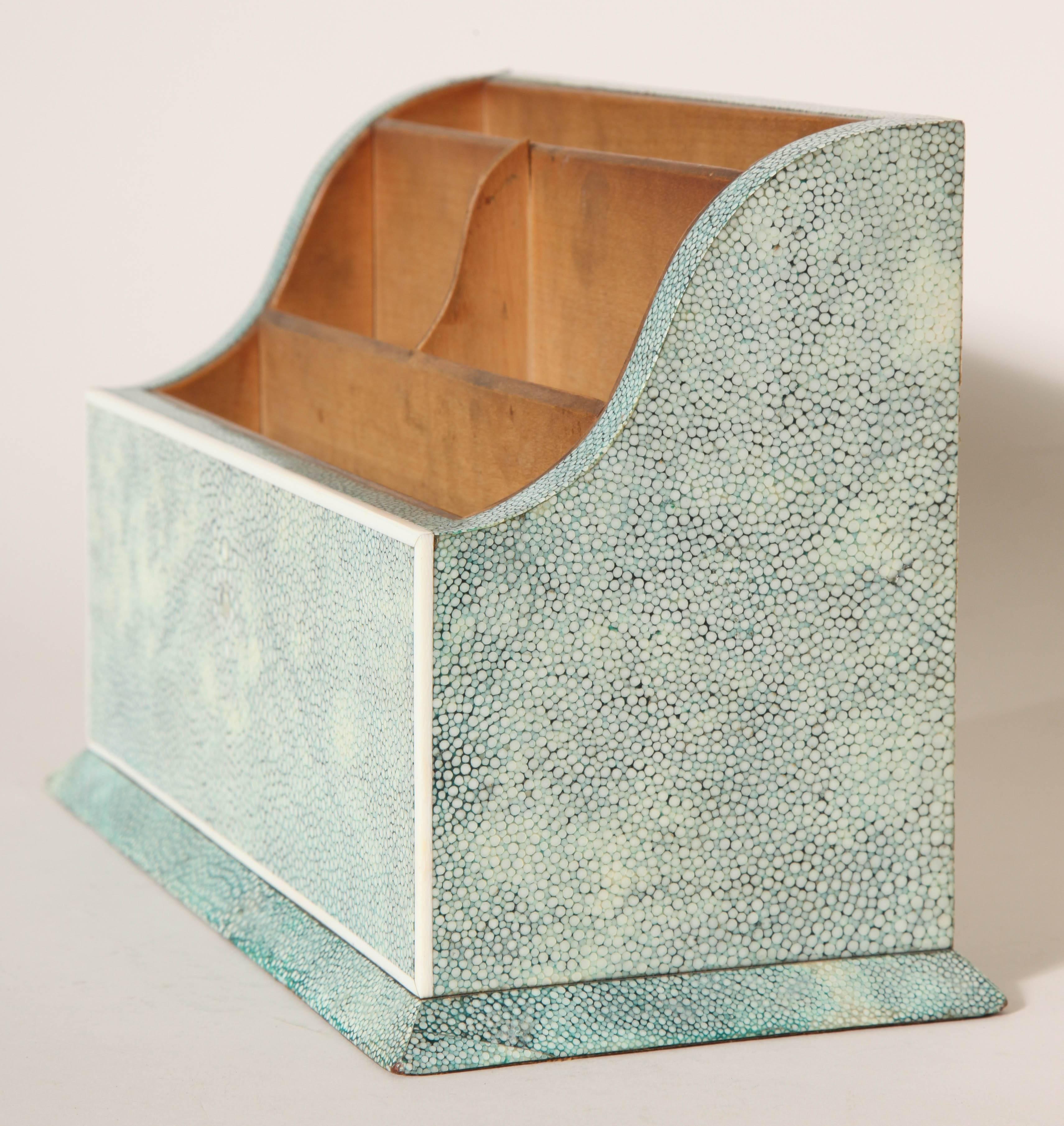 20th Century English Art Deco Green / Blue Shagreen Letter/Stationery Rack