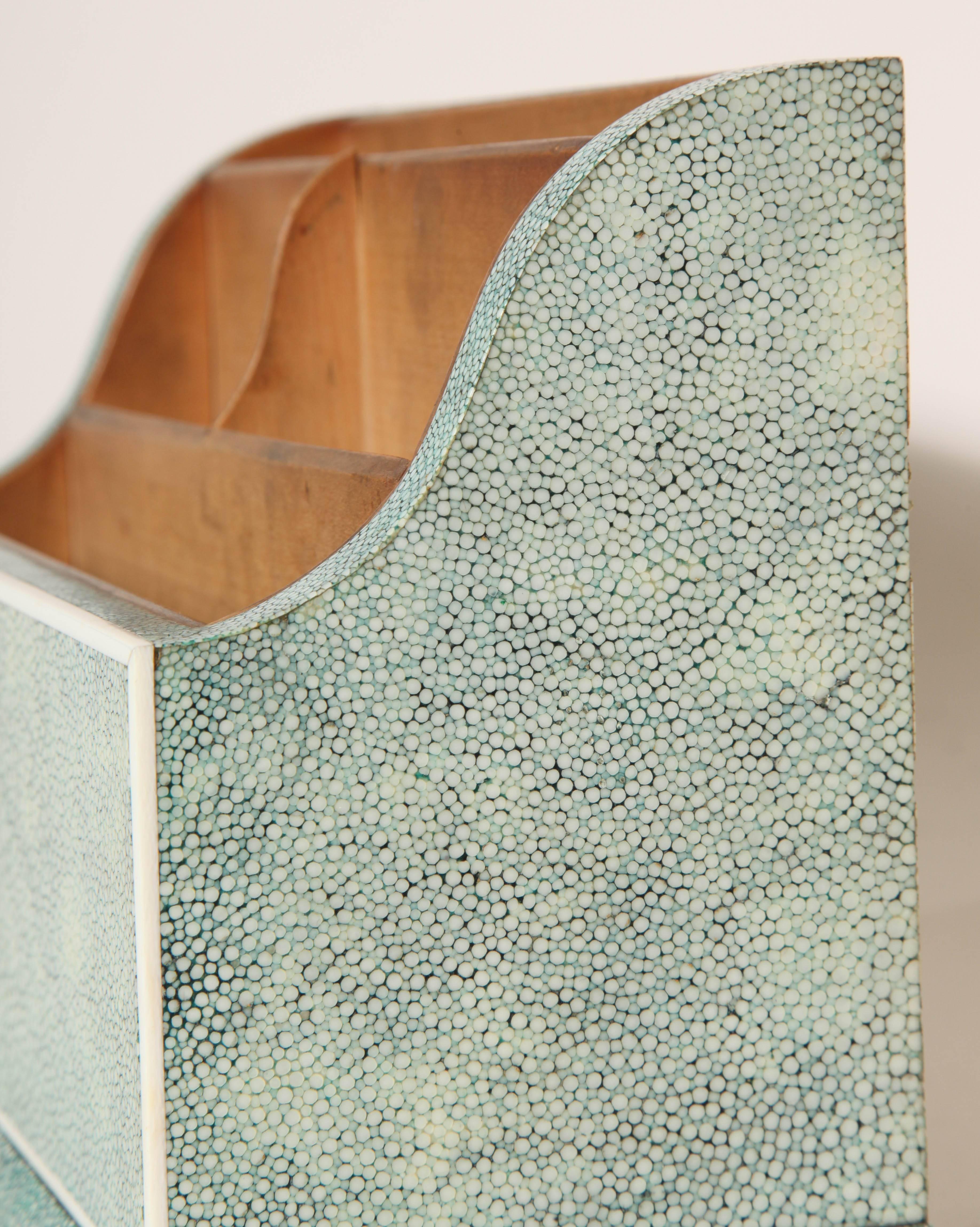 English Art Deco Green / Blue Shagreen Letter/Stationery Rack 1