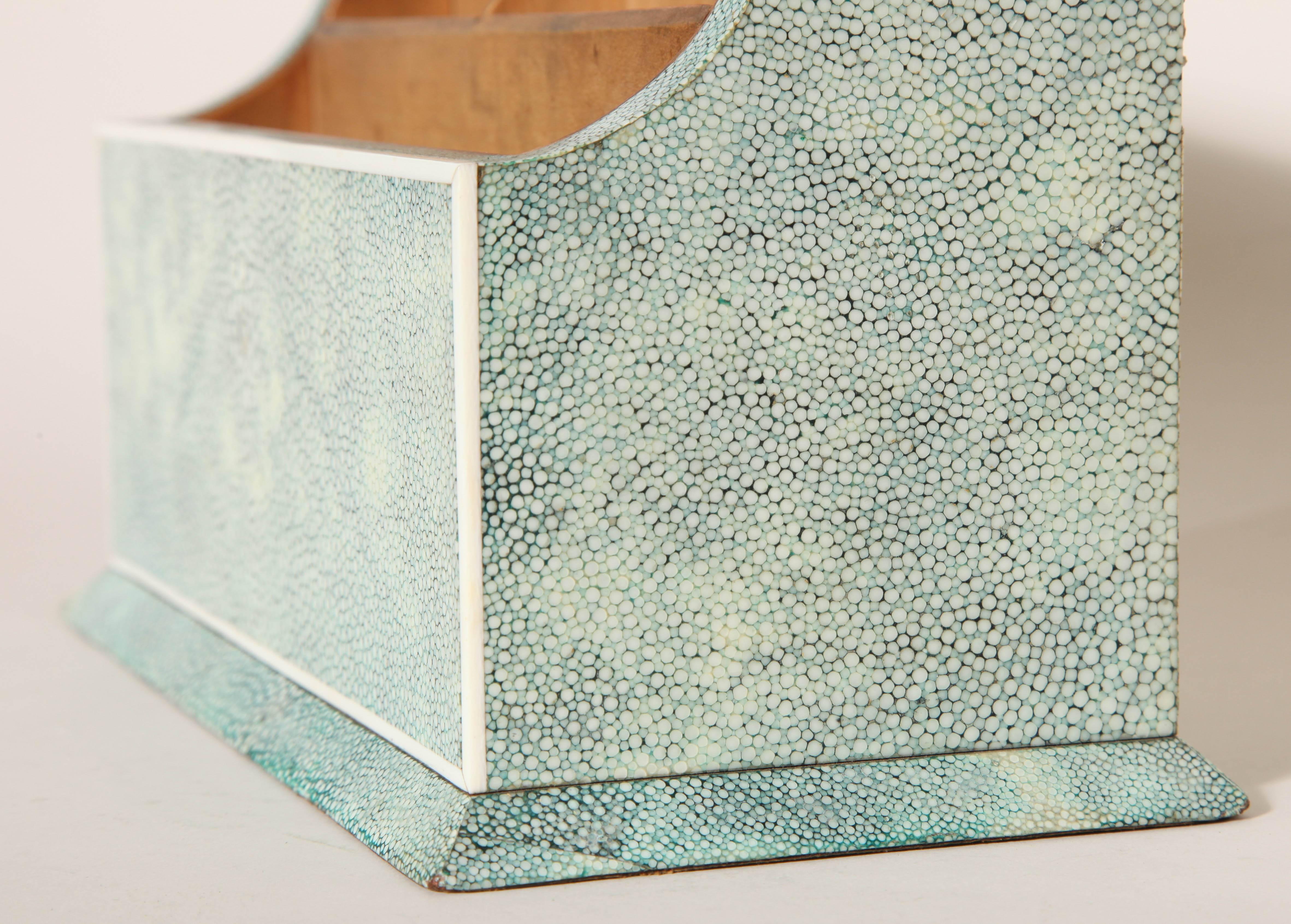 English Art Deco Green / Blue Shagreen Letter/Stationery Rack 2