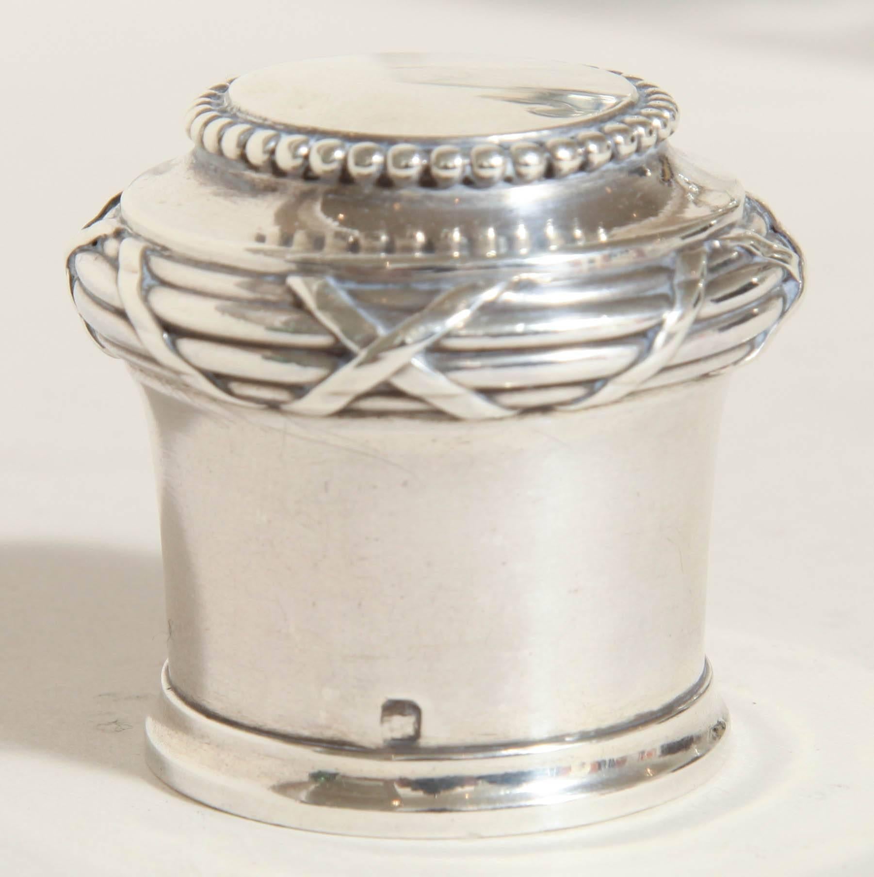 Boin Taburet French Art Deco Set of 3 Sterling Silver & Glass Scent Bottles For Sale 1