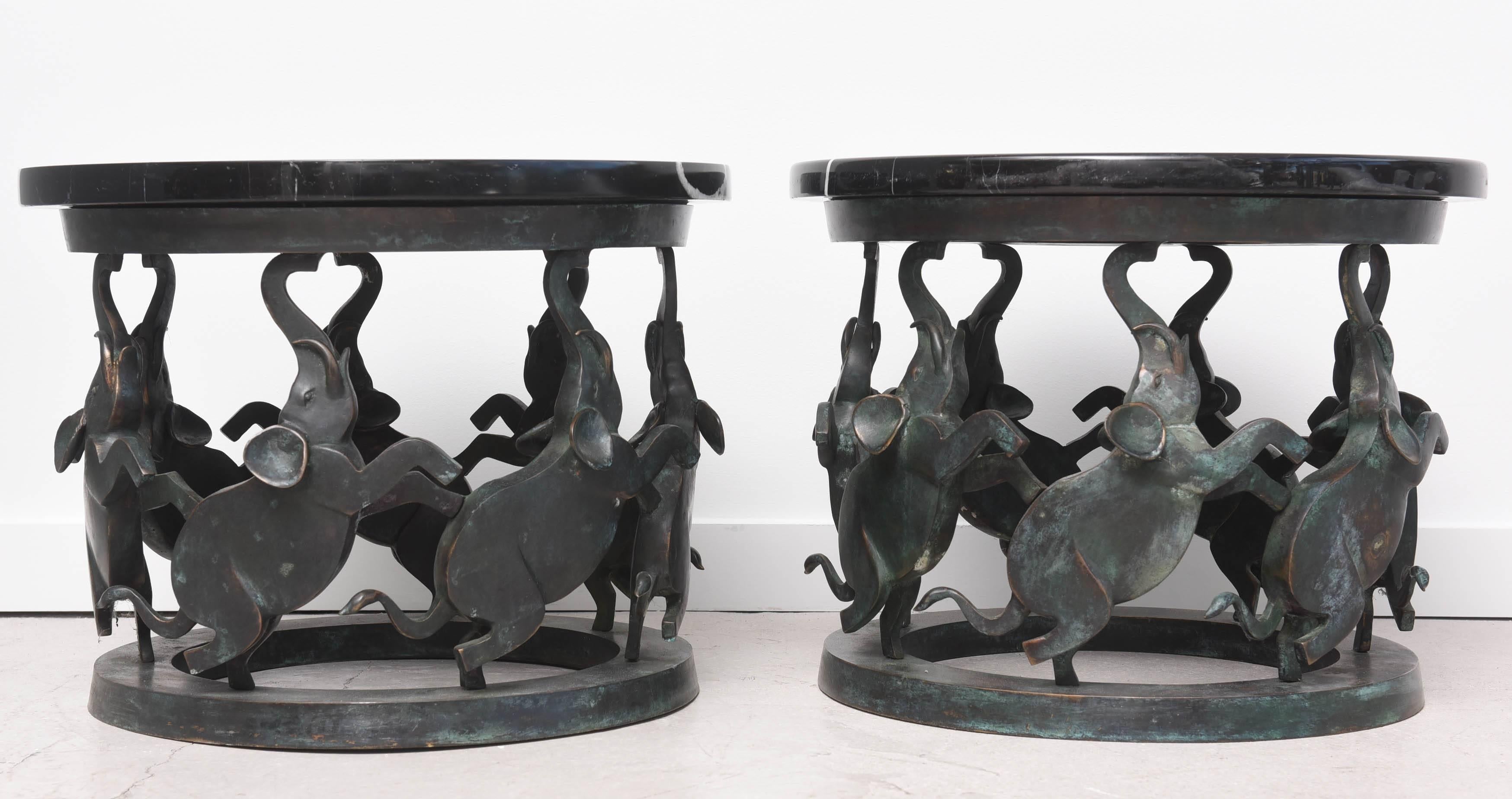 Mid-20th Century Pair of Art Deco Bronze Elephant Tables