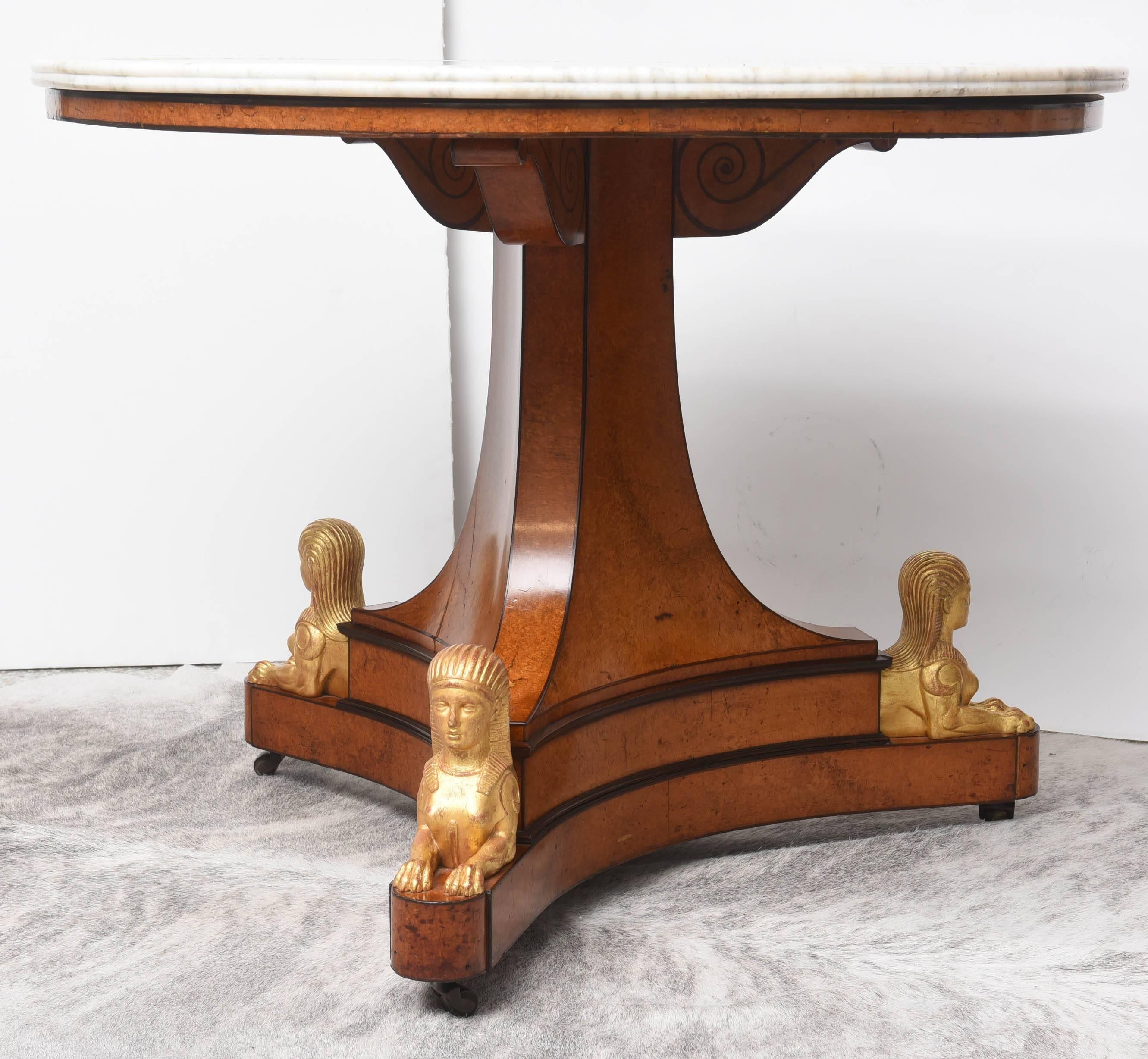 Gilt Charles X Center Table with Sphinx For Sale