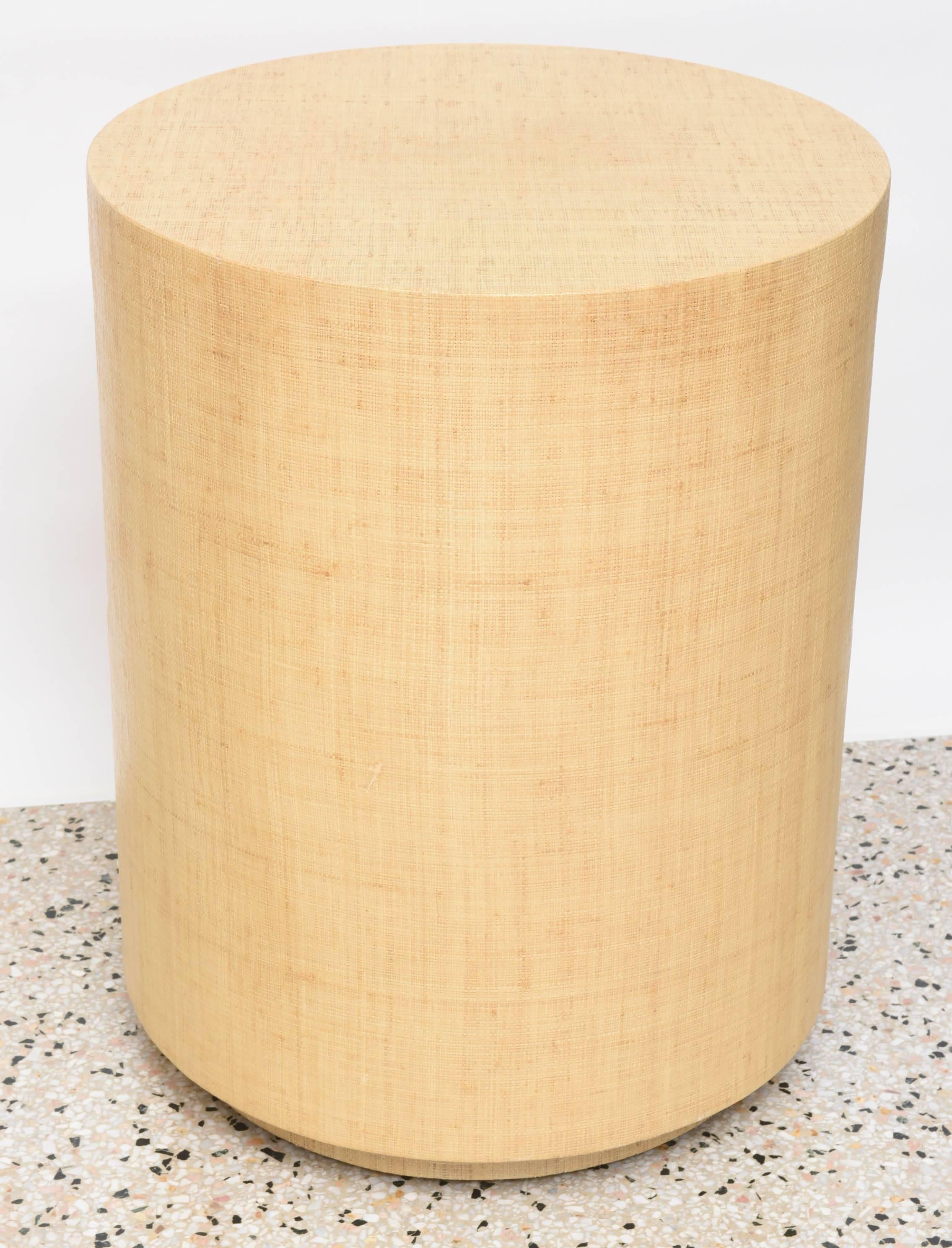 20th Century Circular Grass-Cloth Side Table Attributed to Karl Springer, American, 1970s