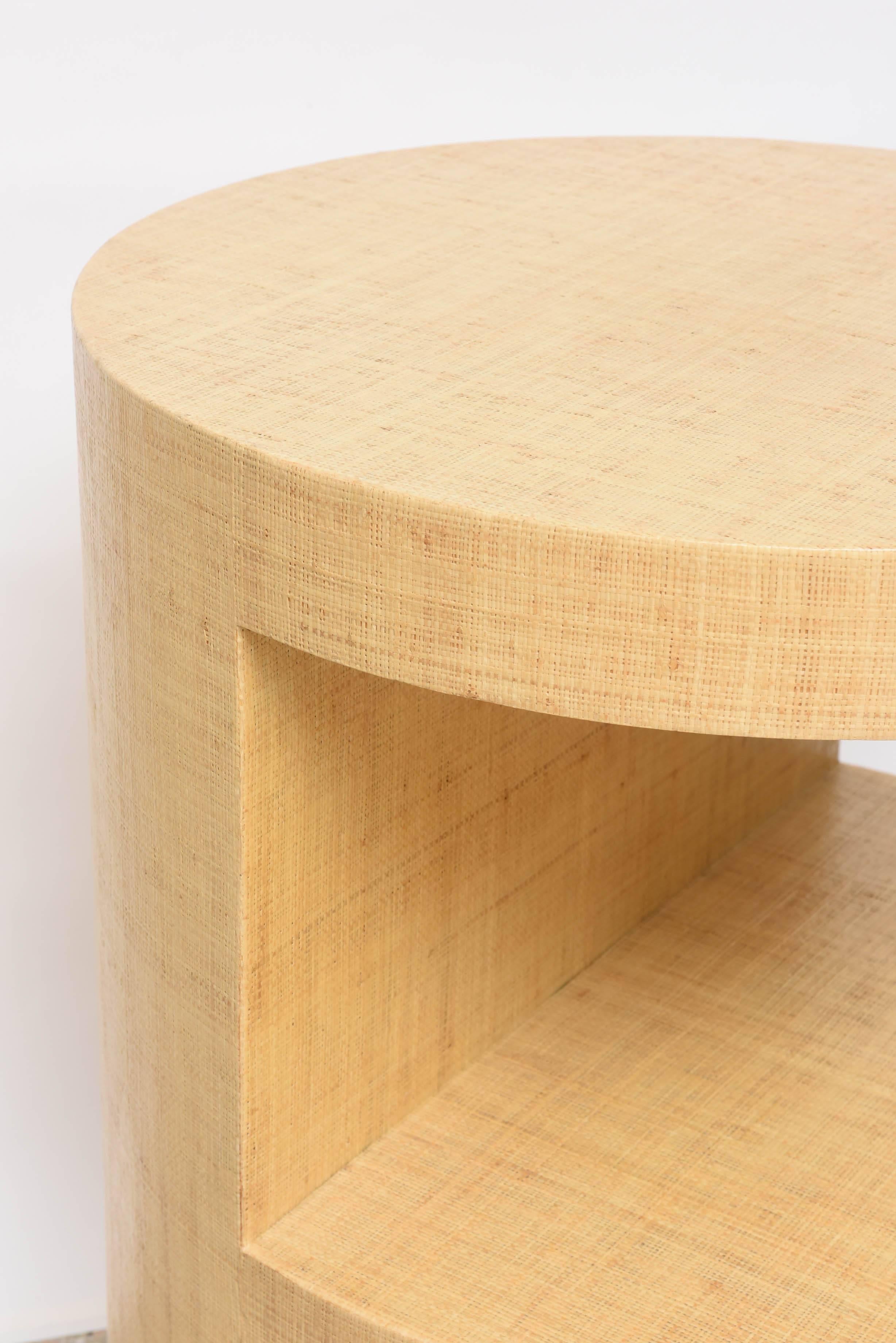 Grasscloth Circular Grass-Cloth Side Table Attributed to Karl Springer, American, 1970s