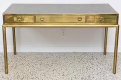 Bernhard Rohne for Mastercraft Three-Drawer Desk in Antique Bronze with Leather
