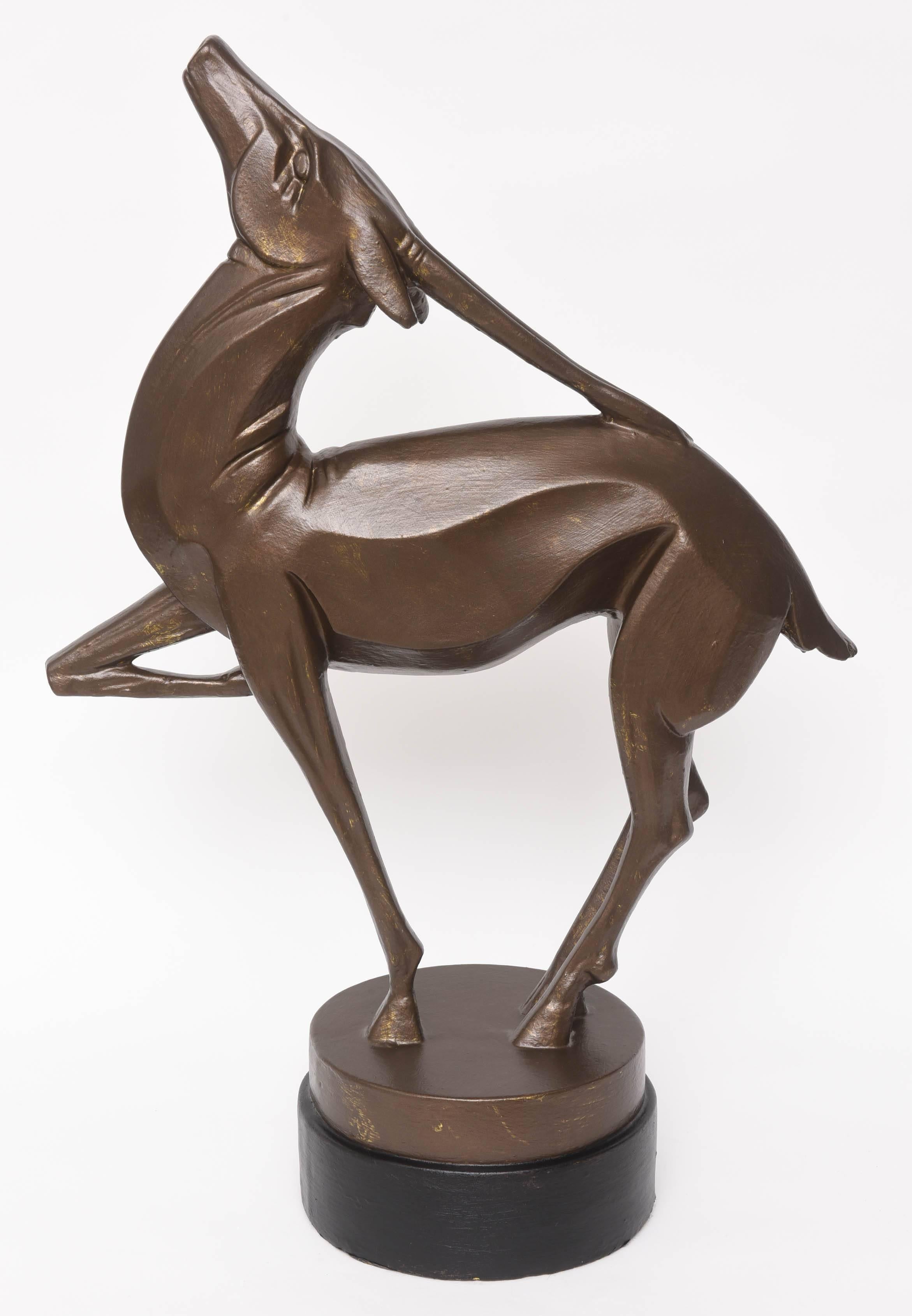 American Art Deco Patinated Faux-Bronze Sculpture of a Gazelle, 1930s In Excellent Condition In West Palm Beach, FL