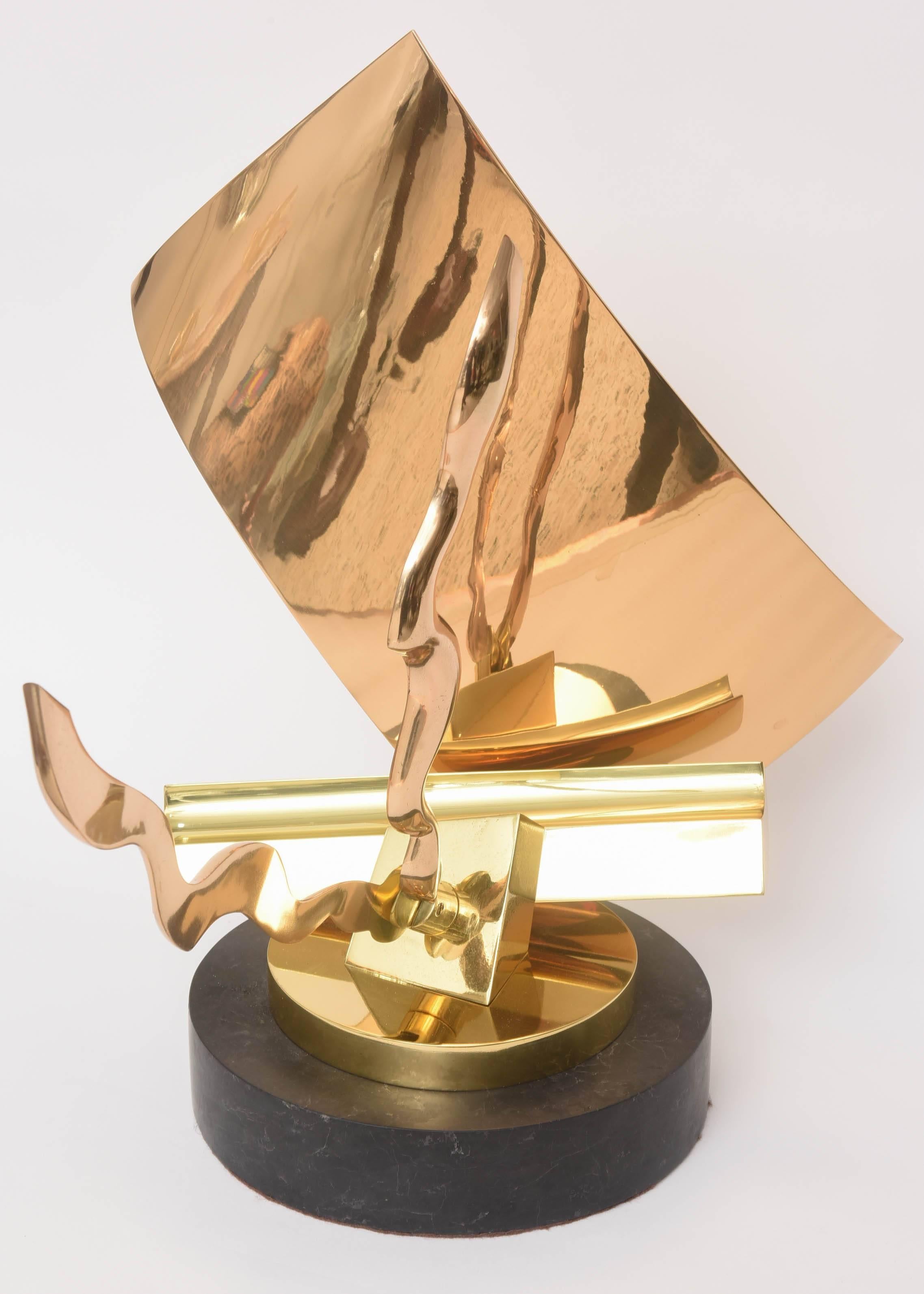  Modern Abstract Sculpture in Marble, Brass and Copper For Sale 4