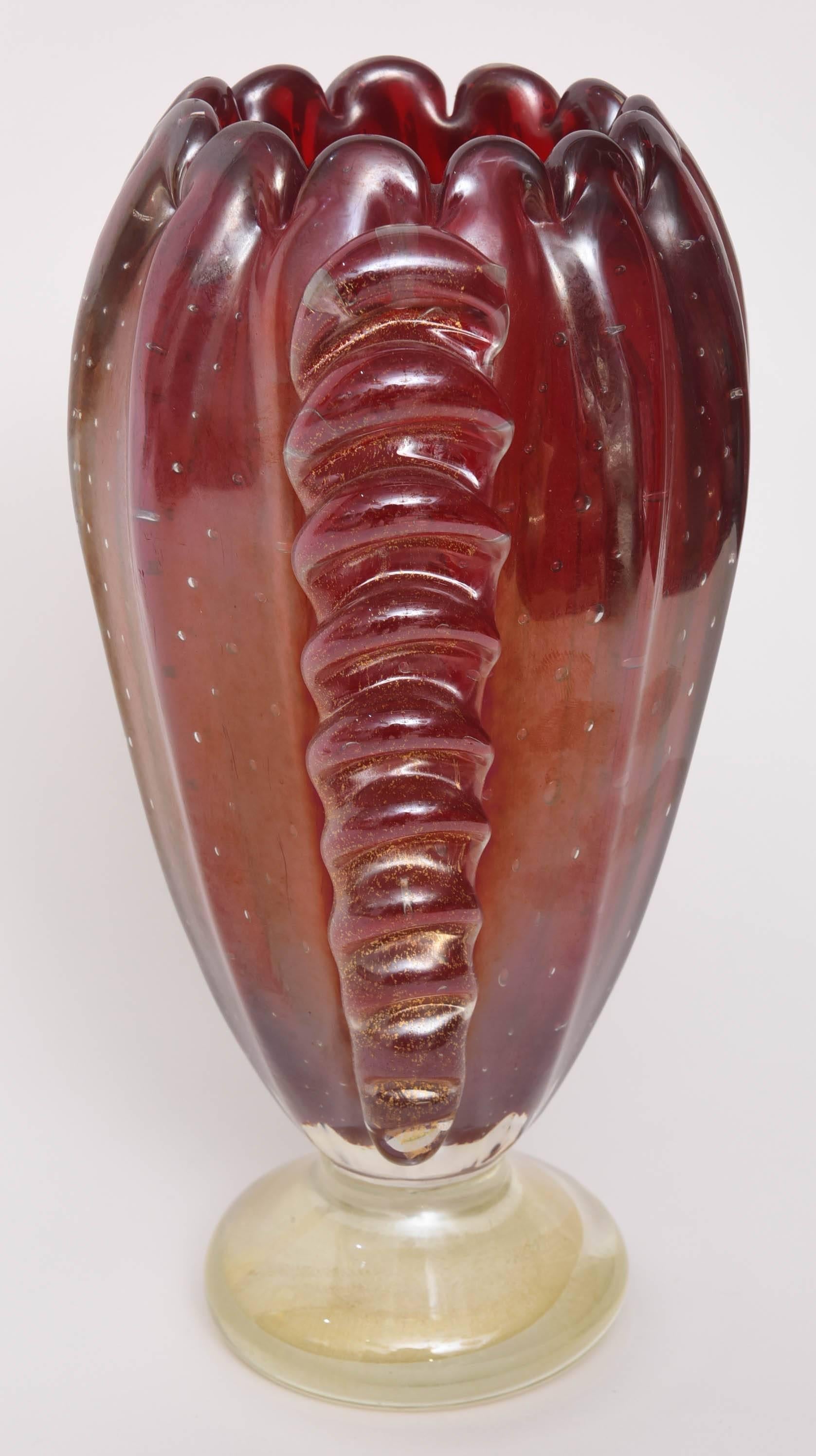 20th Century Art Deco Red and Gold Murano Vase by Ercole Barovier e Toso, 1930s-1940s
