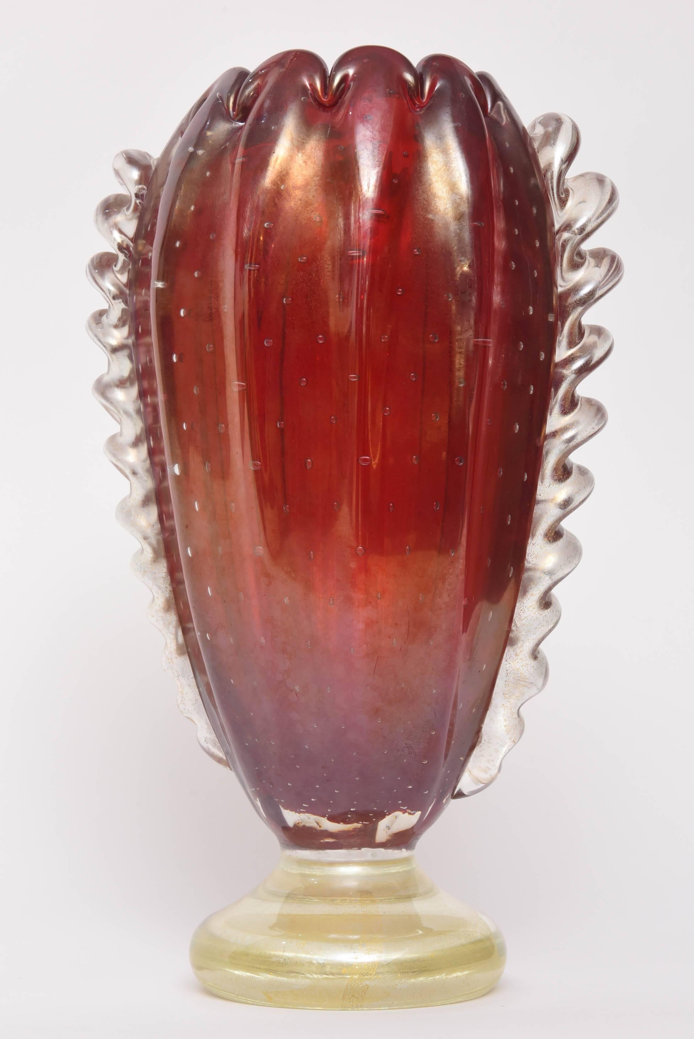 Art Deco Red and Gold Murano Vase by Ercole Barovier e Toso, 1930s-1940s 1