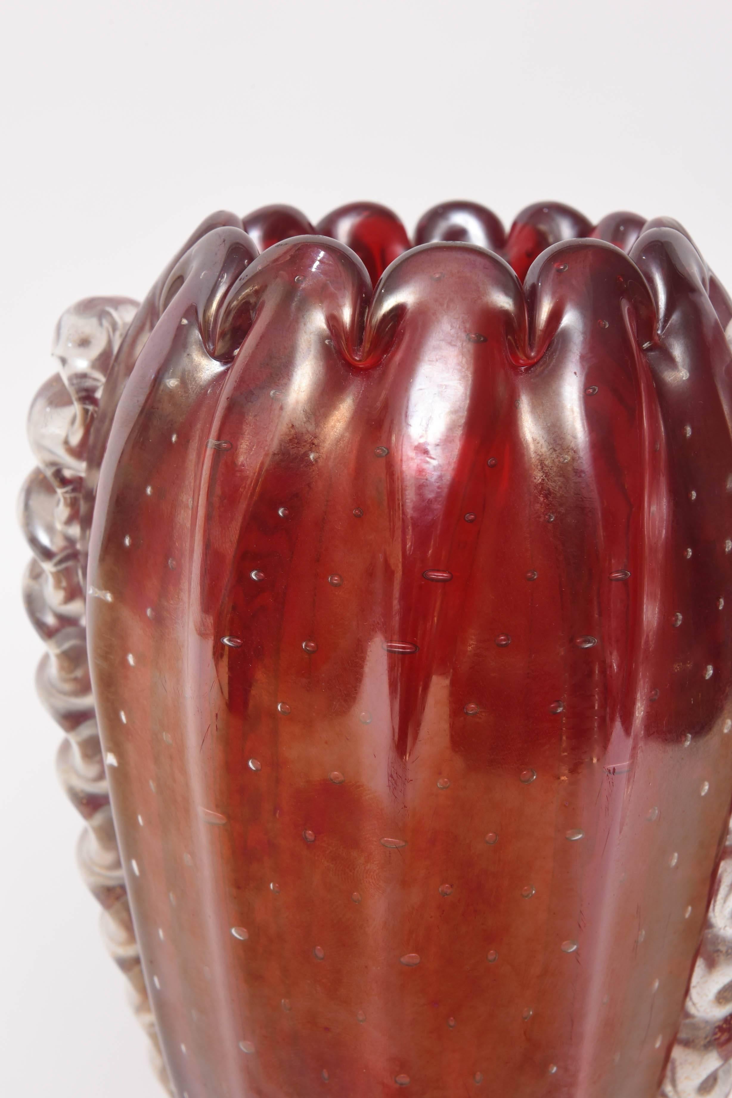 Art Deco Red and Gold Murano Vase by Ercole Barovier e Toso, 1930s-1940s 2